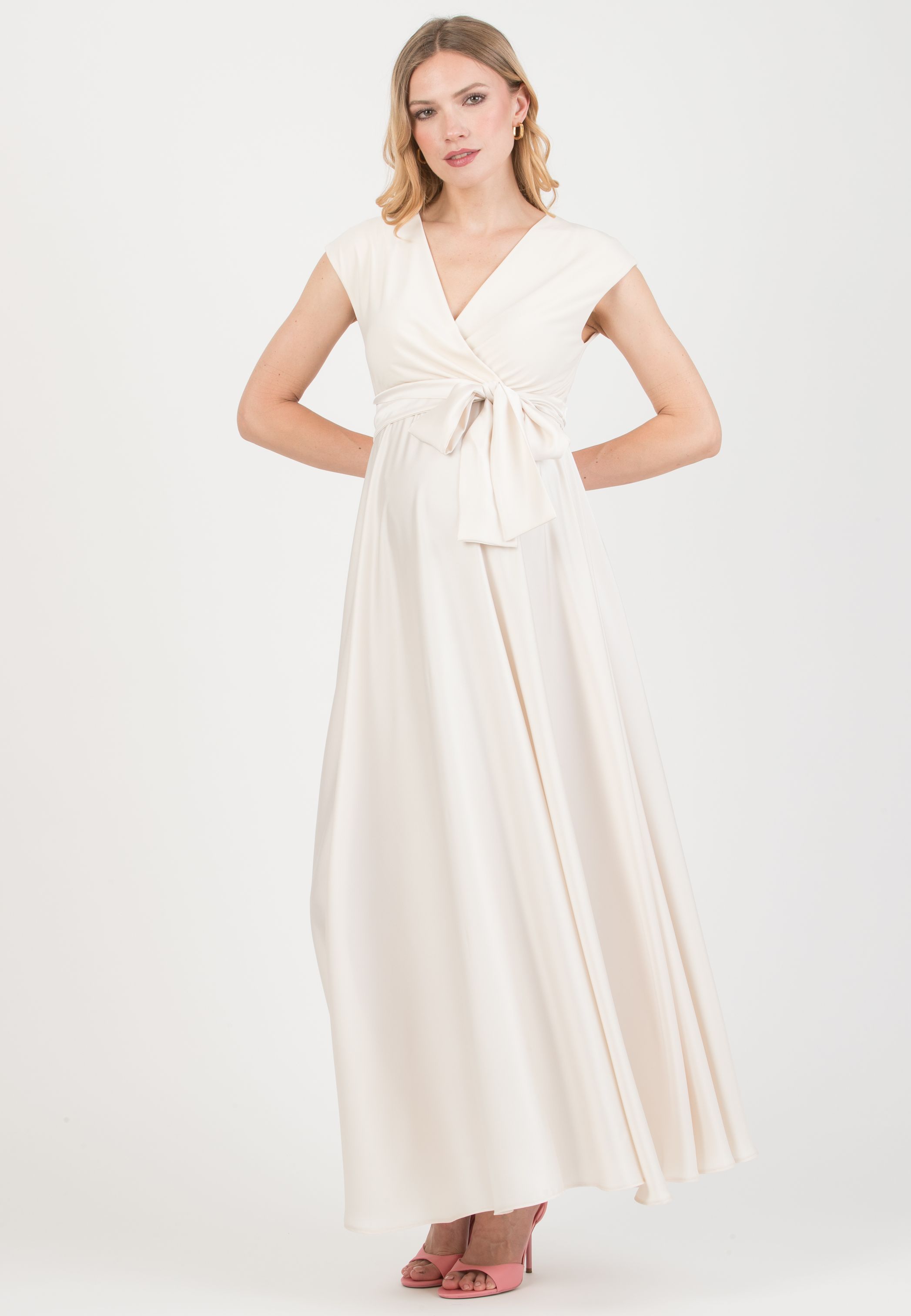 LUCREZIA - Maternity & Nursing Maxi Dress with Satin Skirt (Naturale)