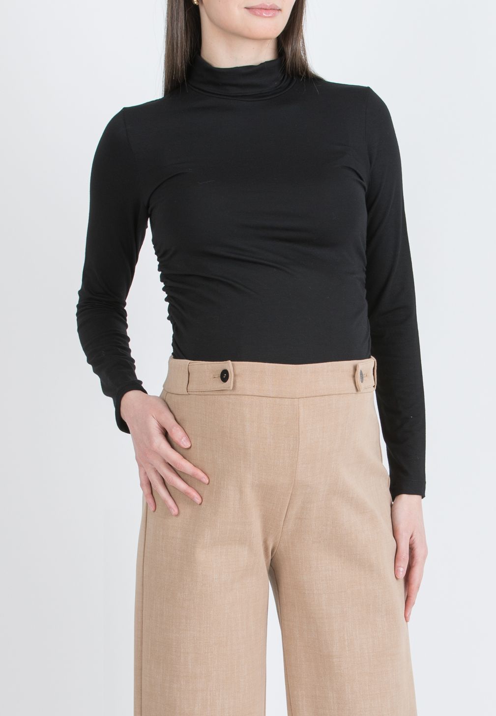 EVAN - Wide-leg Cropped Maternity Trousers with Adjustable Button Waist (Cammello)
