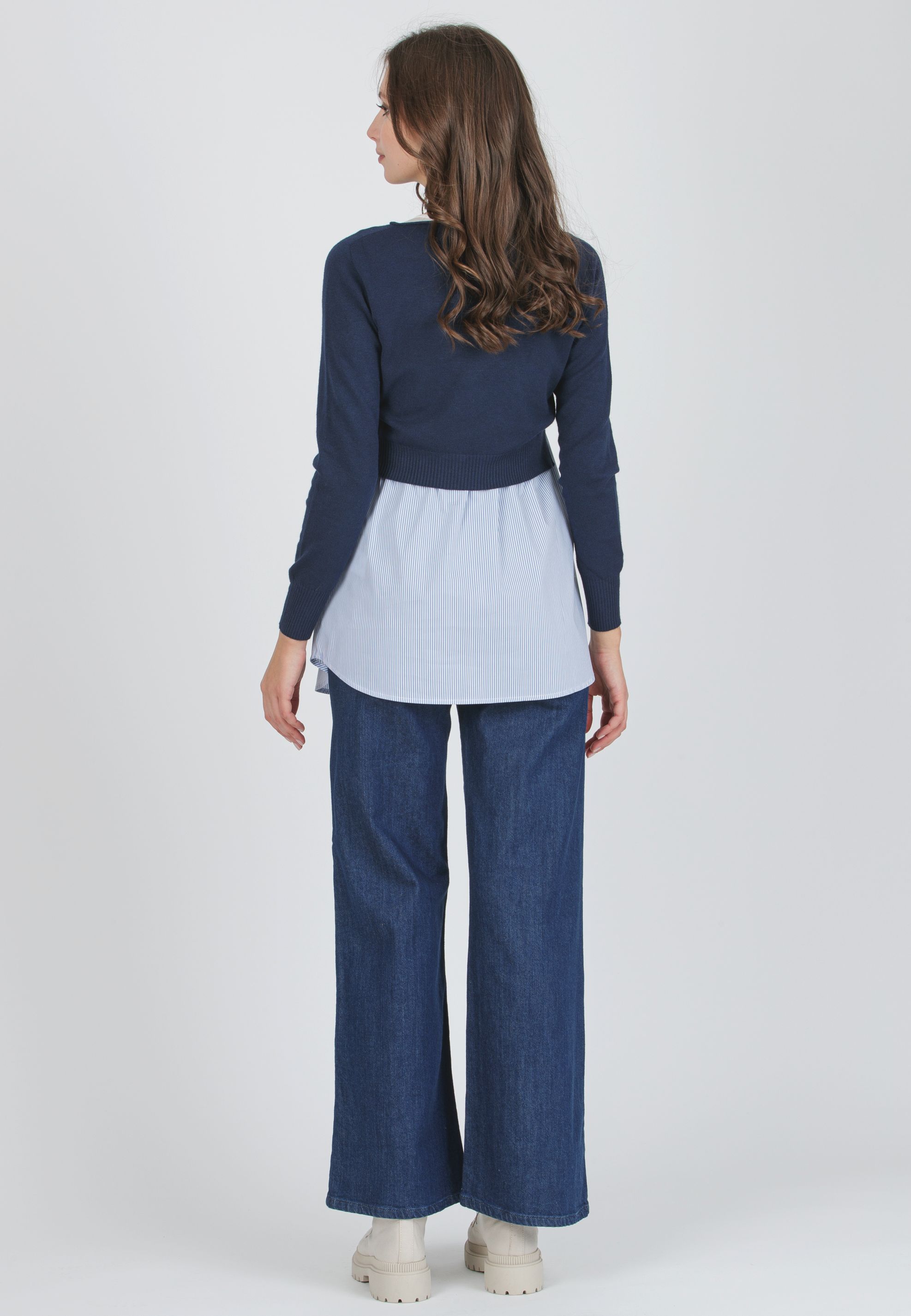 ANGELA R - Maternity & Nursing Sweater with Matching Striped Top (Blu)