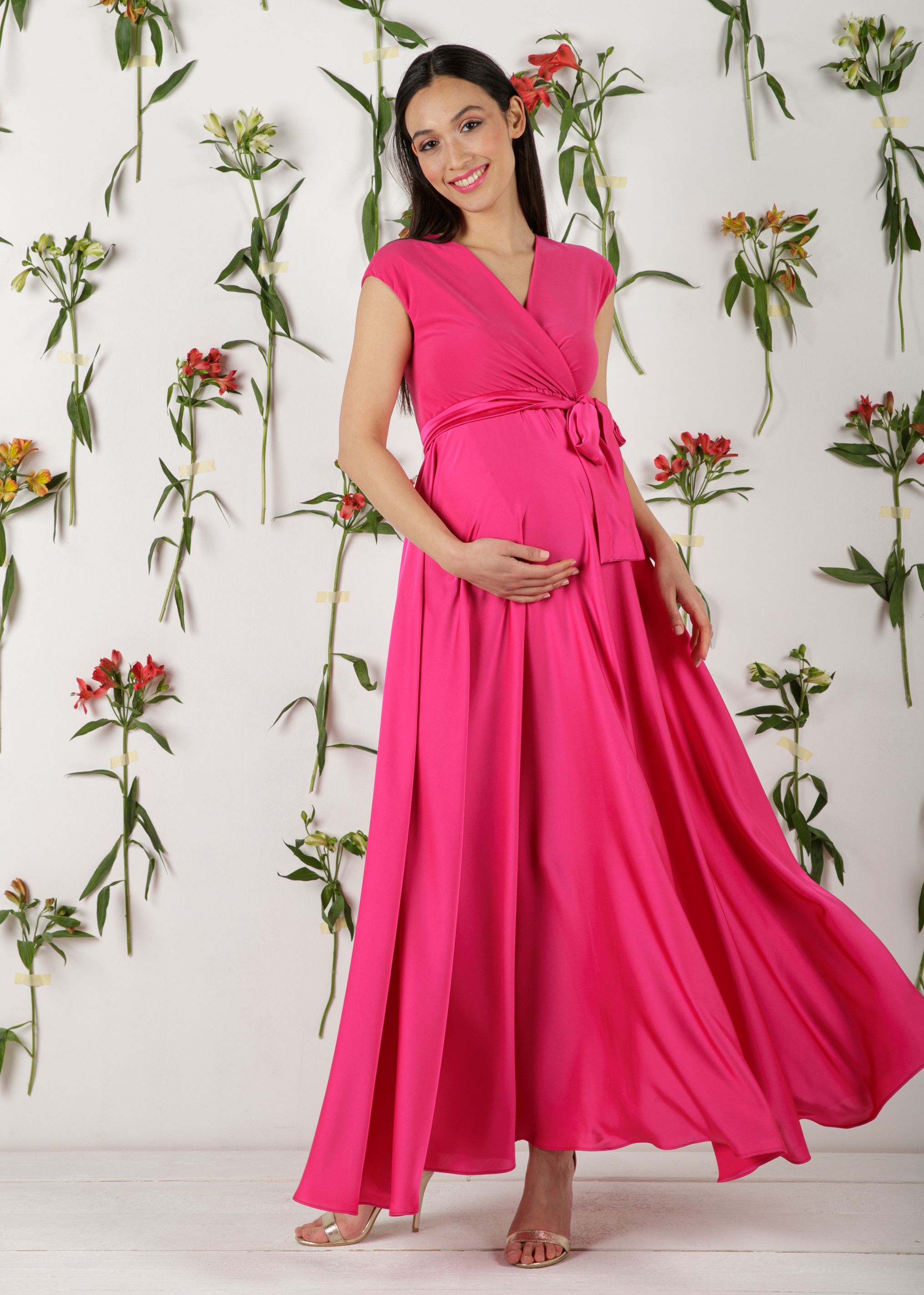 LUCREZIA - Maternity & Nursing Maxi Dress with Satin Skirt (Ciclamino)