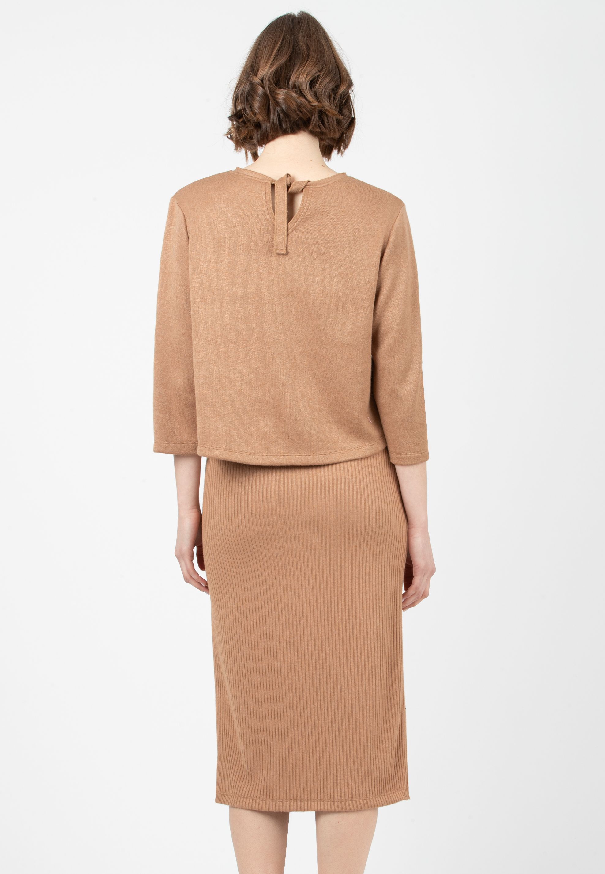 VERA -  Ribbed Knit Pencil Skirt (Cammello)