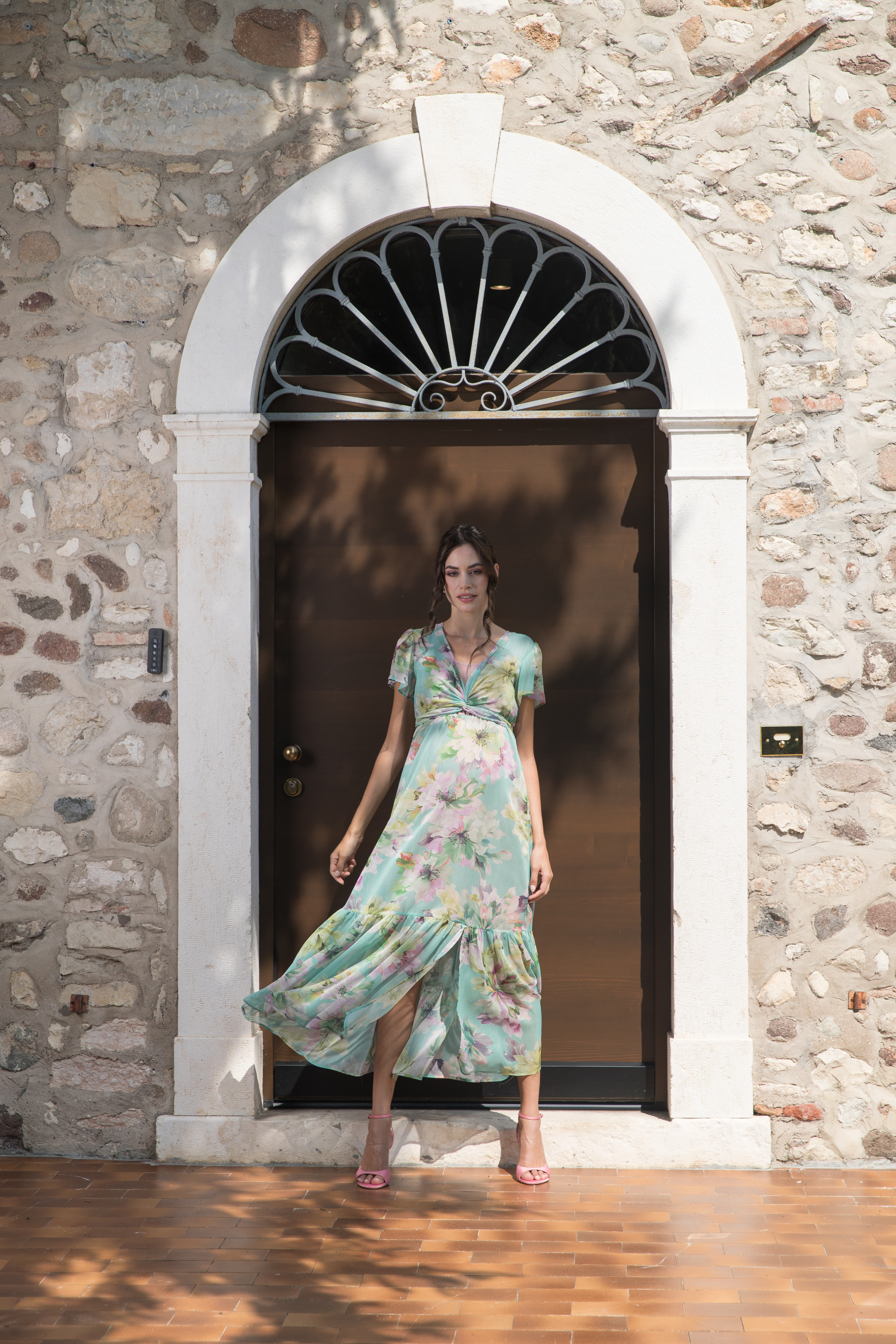 LUDOVICA – Maternity & Nursing Dress with Crossover Bodice (Acqua)