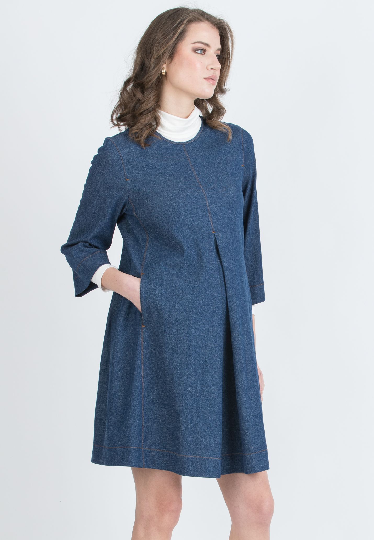 HAILEY – Maternity Dress in Stretch Cotton Denim (Blu Scuro)