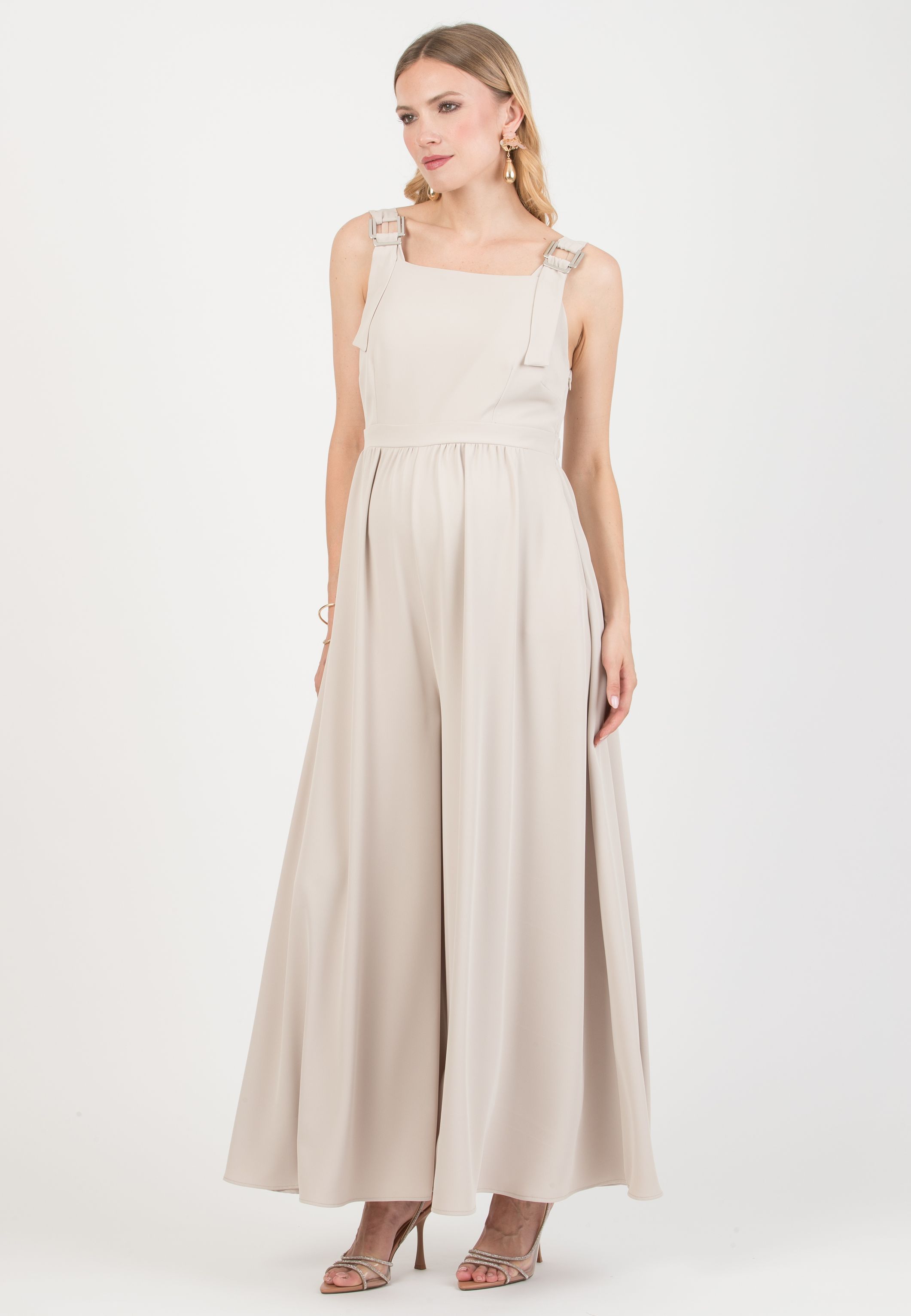 KATE - Maternity & Nursing Dress Jumpsuit with Wide-Leg Trousers (Gesso)