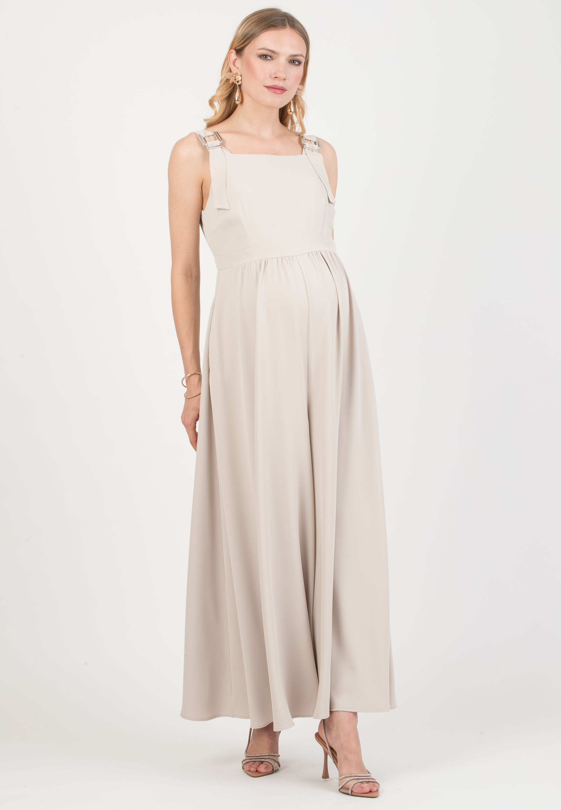 KATE - Maternity & Nursing Dress Jumpsuit with Wide-Leg Trousers (Gesso)