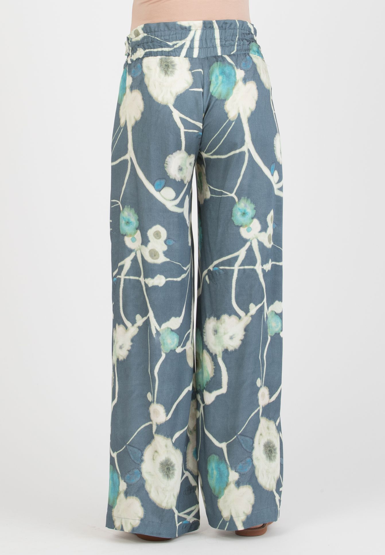 GUENDALINA LG - Maternity Palazzo Trousers in Printed Viscose Satin (Denim)