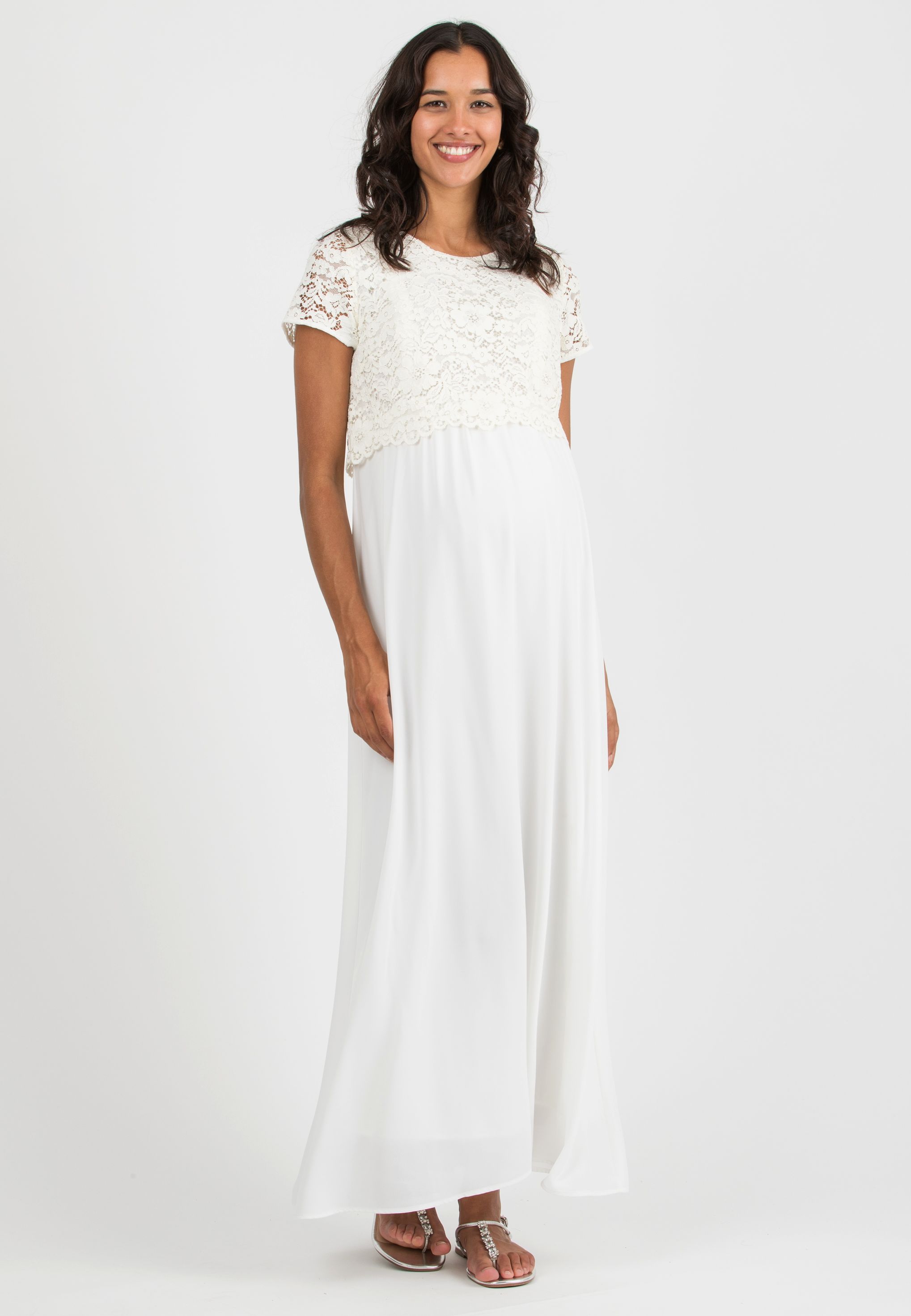 ELEONORA MAXI - Embroidered Long Maternity & Nursing Dress in Lace (Avorio)