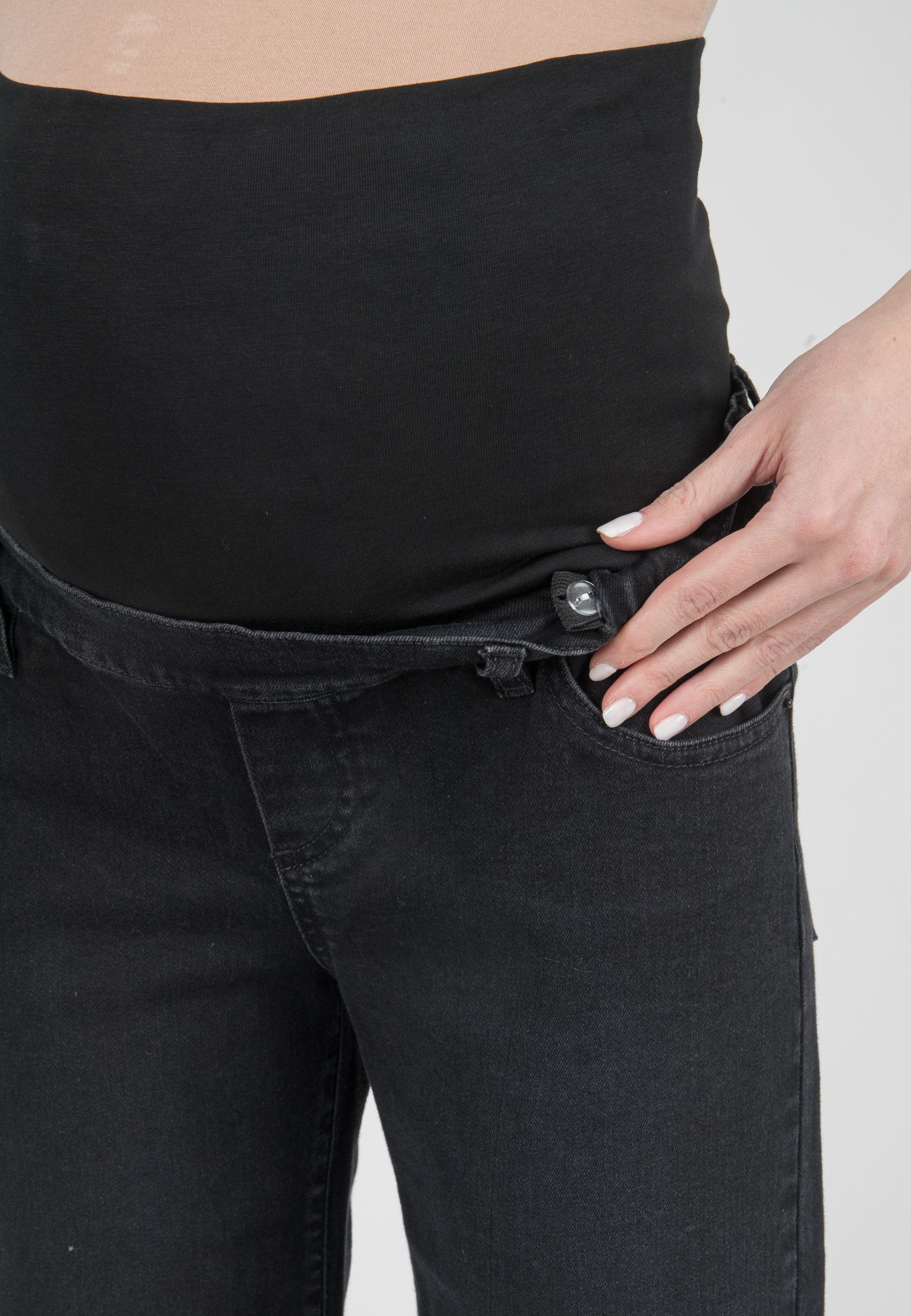 NOAH - Wide Leg Maternity Jeans in Black Denim with Fringed Hem (Nero)