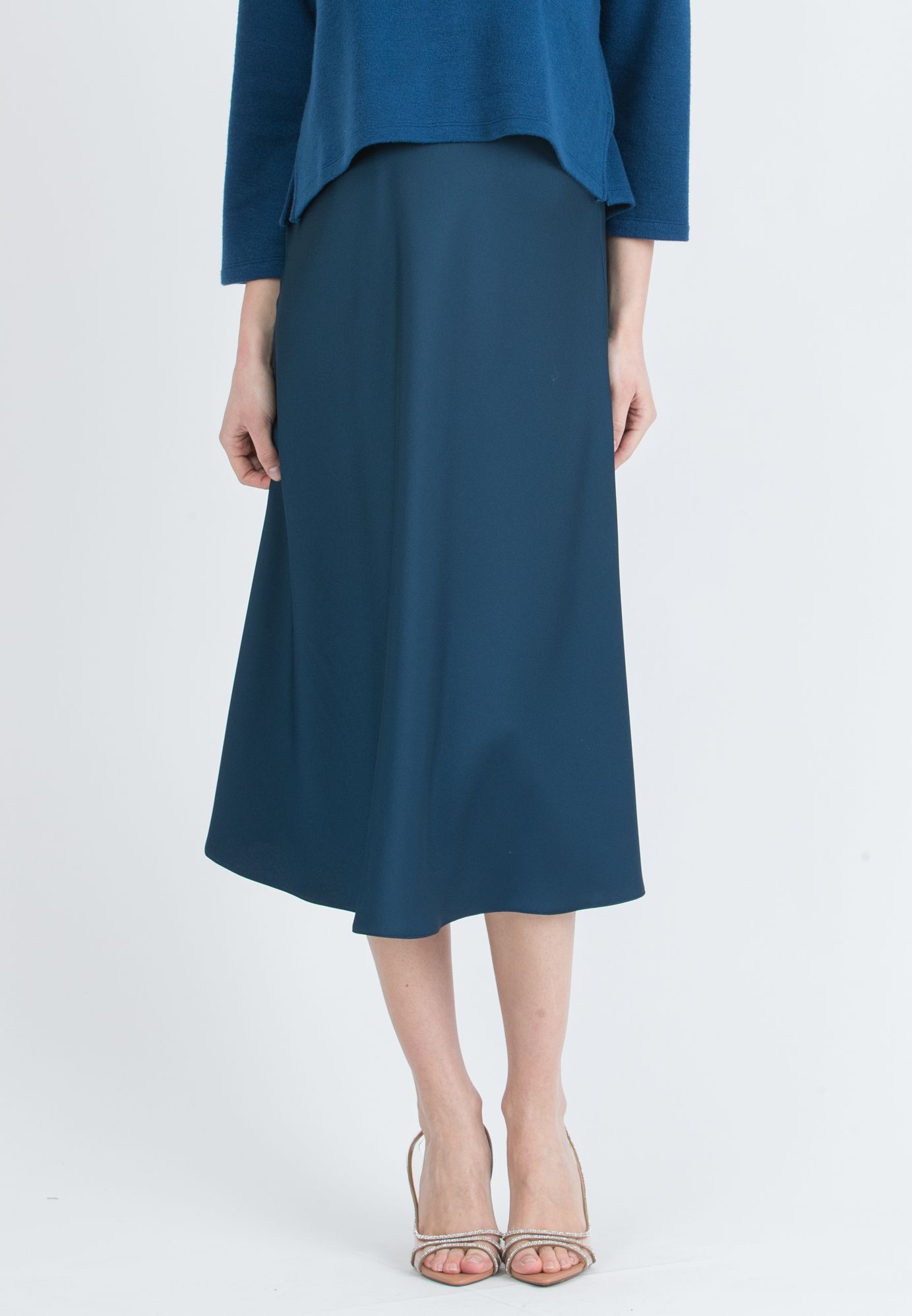 PIA – Flared Maternity Skirt in Satin (Blu)