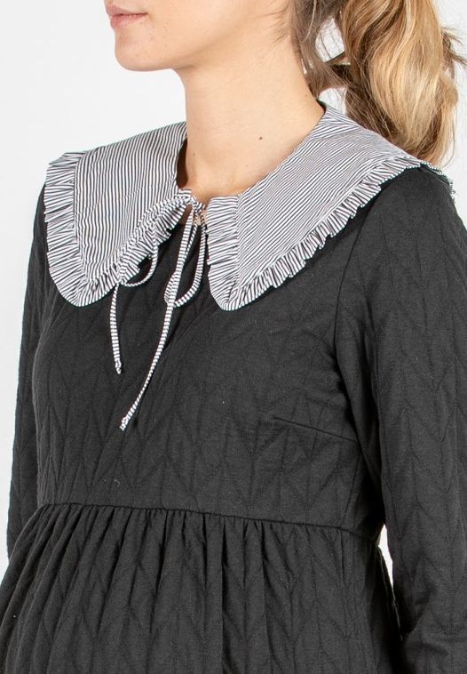 Collar in Striped Cotton Poplin (Nero)