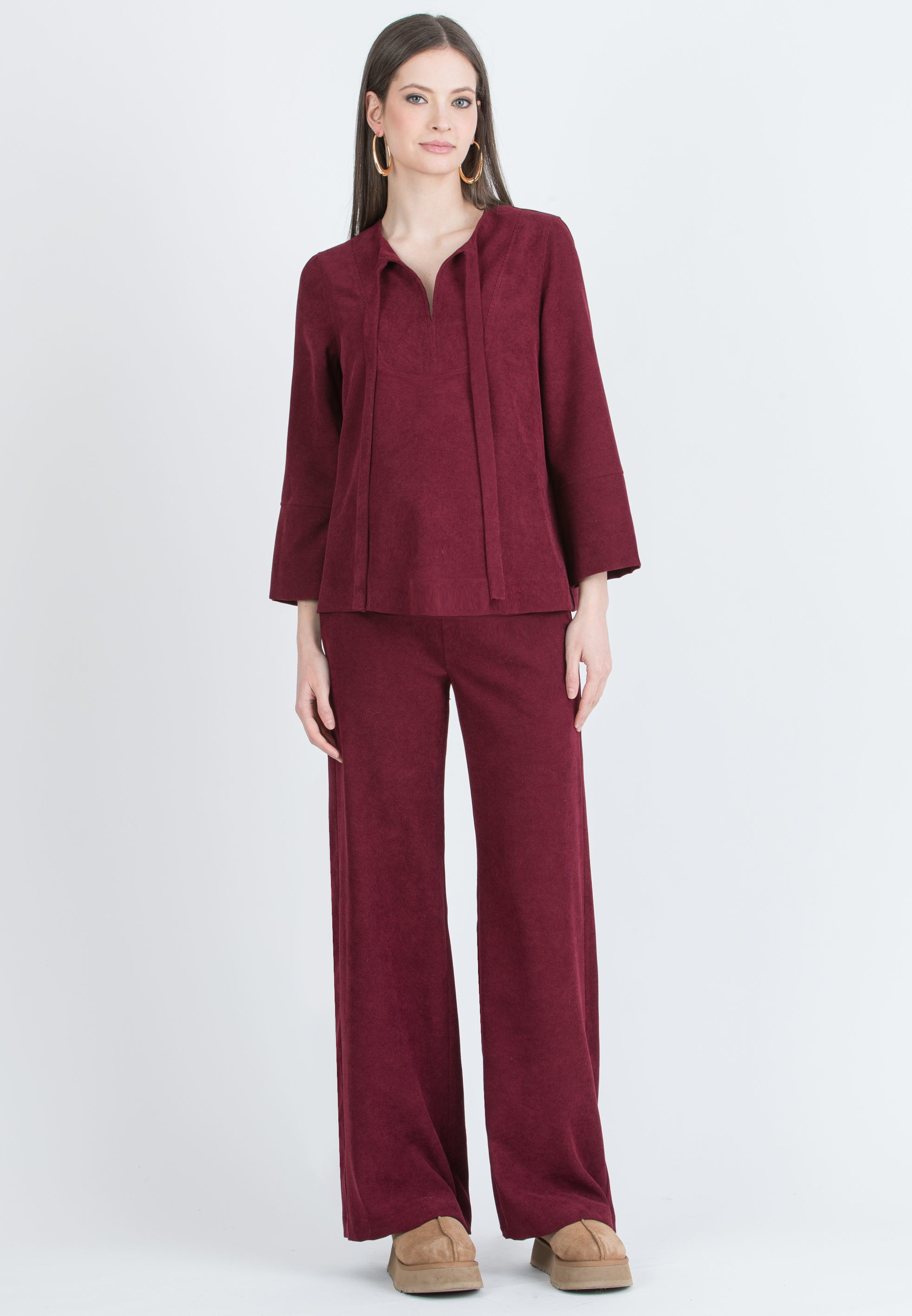 WINONA V - Palazzo Maternity Trousers in Soft Corduroy (Bordeaux)