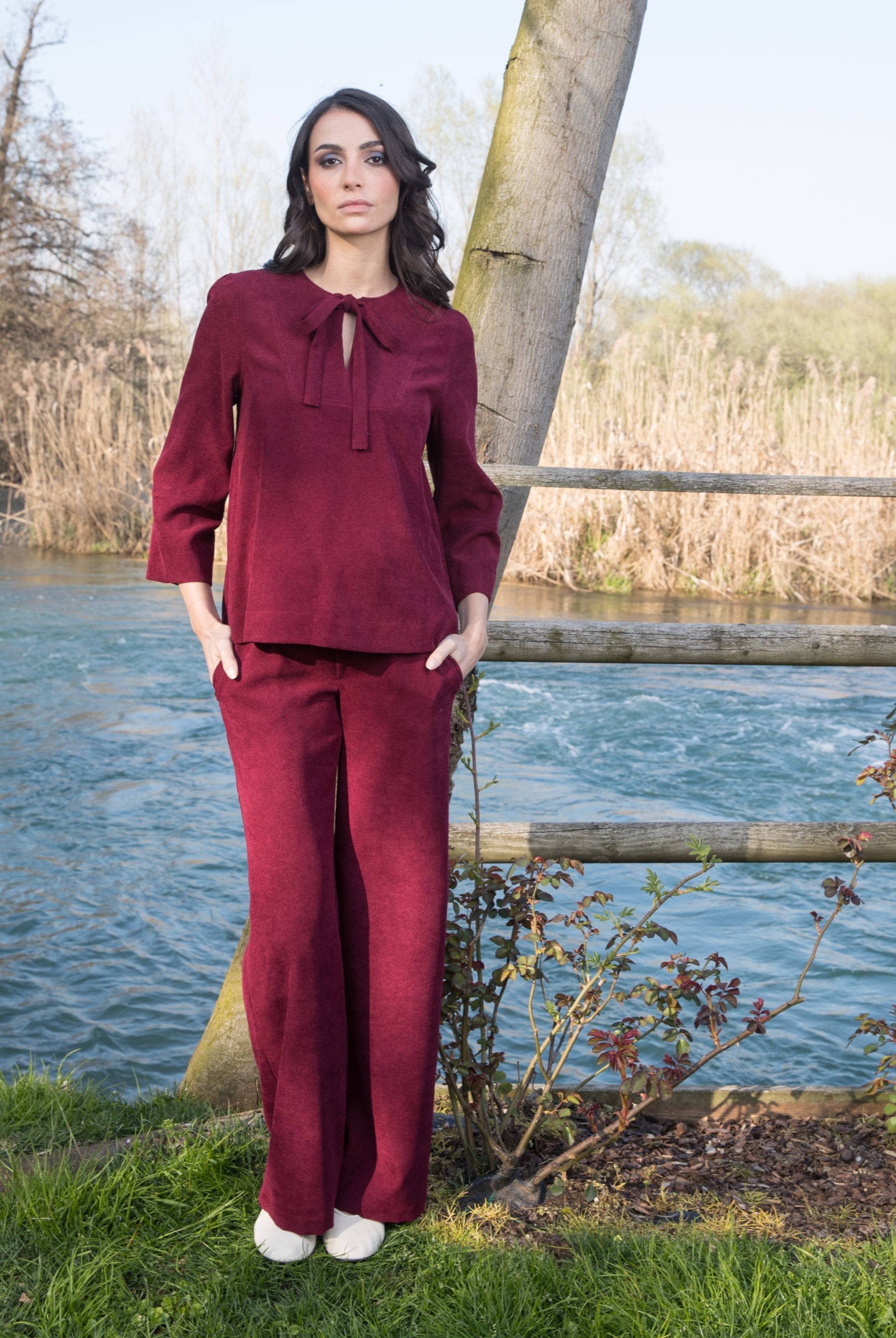 WINONA V - Palazzo Maternity Trousers in Soft Corduroy (Bordeaux)