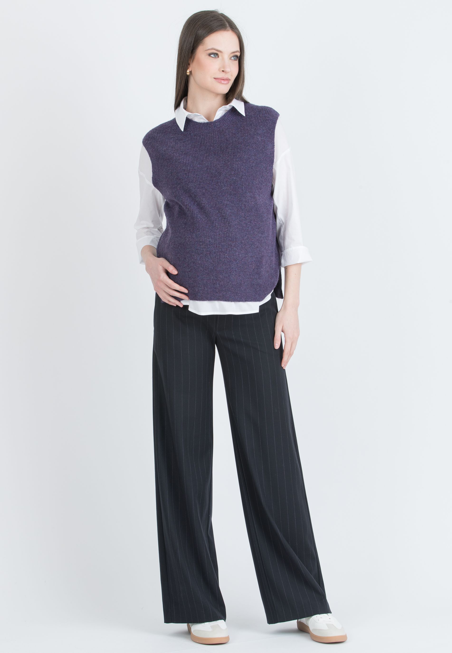 WINONA G – Maternity Pinstripe Palazzo Trousers (Blu)