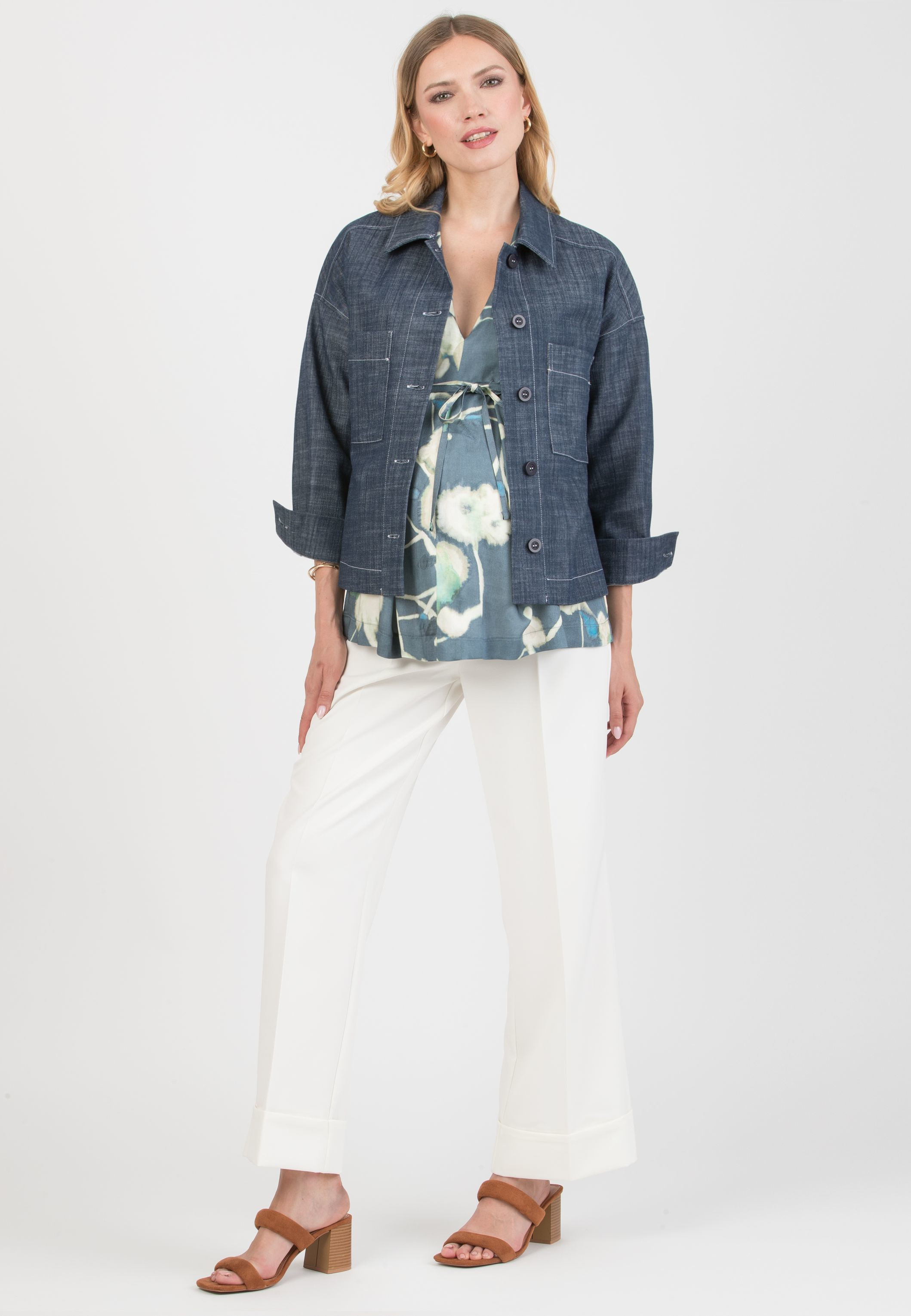 VIOLA M – Maternity Kimono Blouse in Viscose with Tie Details (Denim)