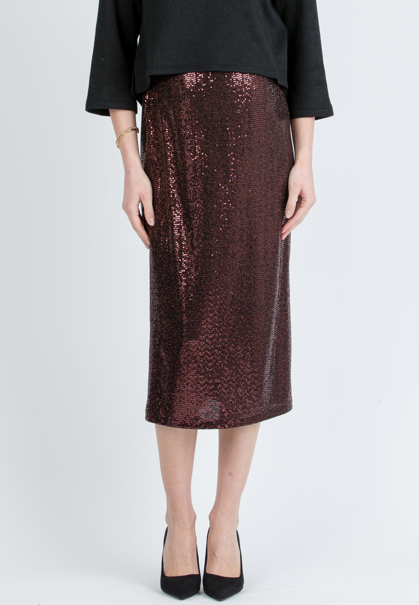 VERA P – Sequin Pencil Skirt (Rosso Mattone)