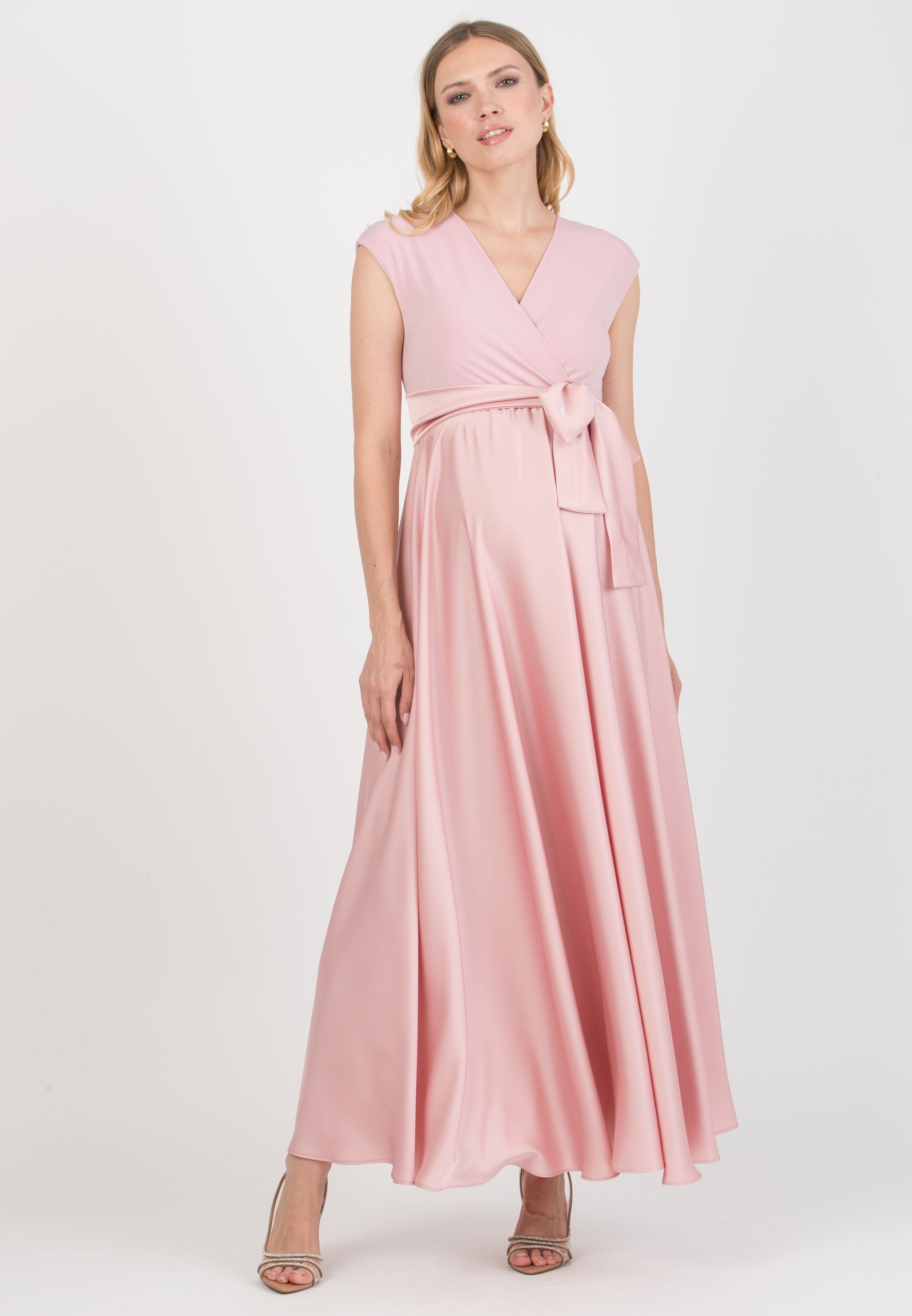 LUCREZIA - Maternity & Nursing Maxi Dress with Satin Skirt (Cipria)