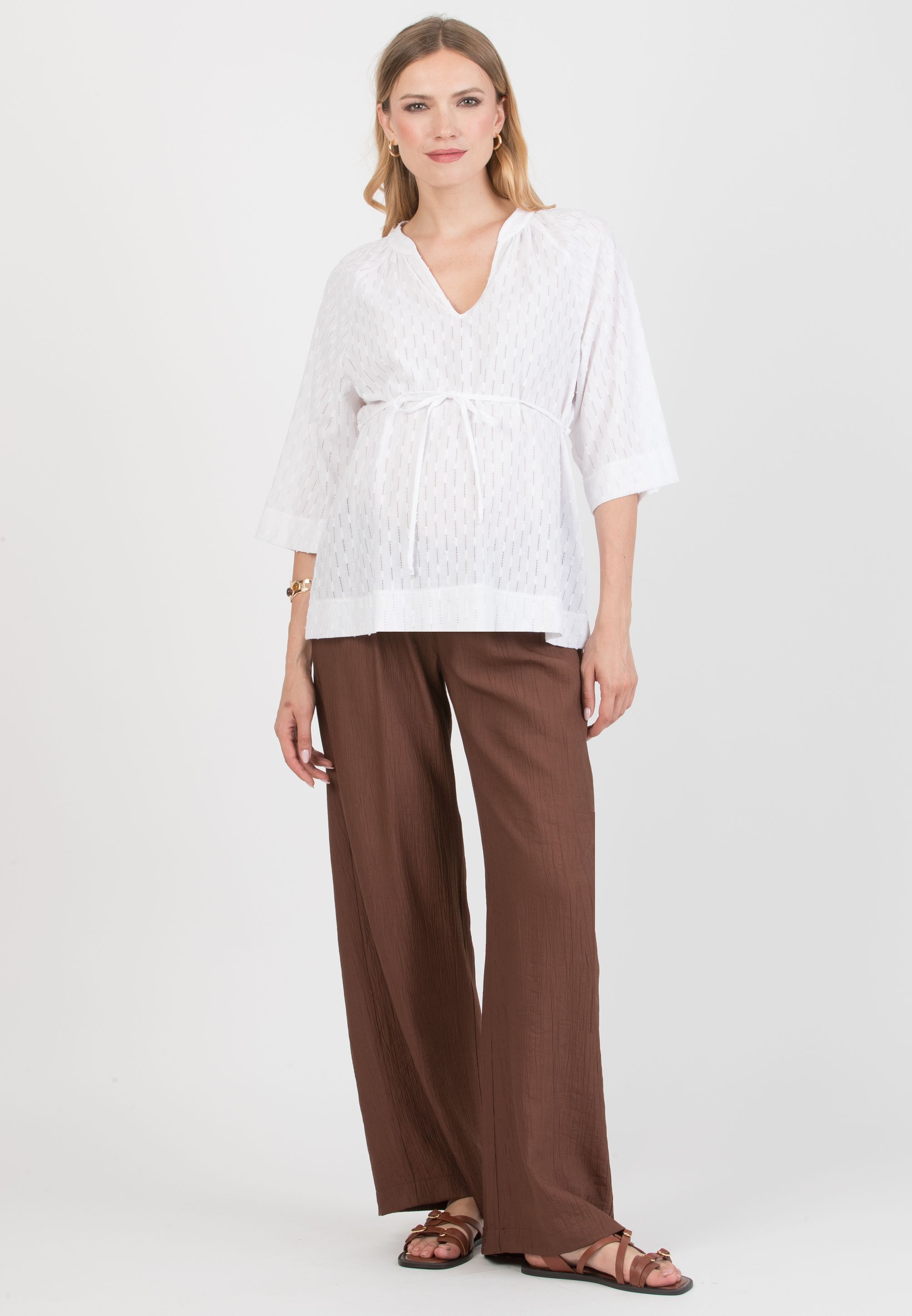 AVA - Maternity Sangallo Blouse with Adjustable Tie (Bianco  Ottico)
