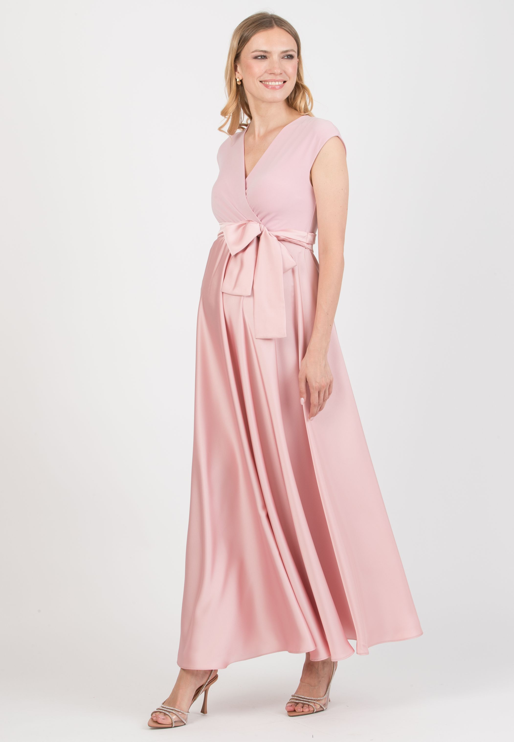 LUCREZIA - Maternity & Nursing Maxi Dress with Satin Skirt (Cipria)