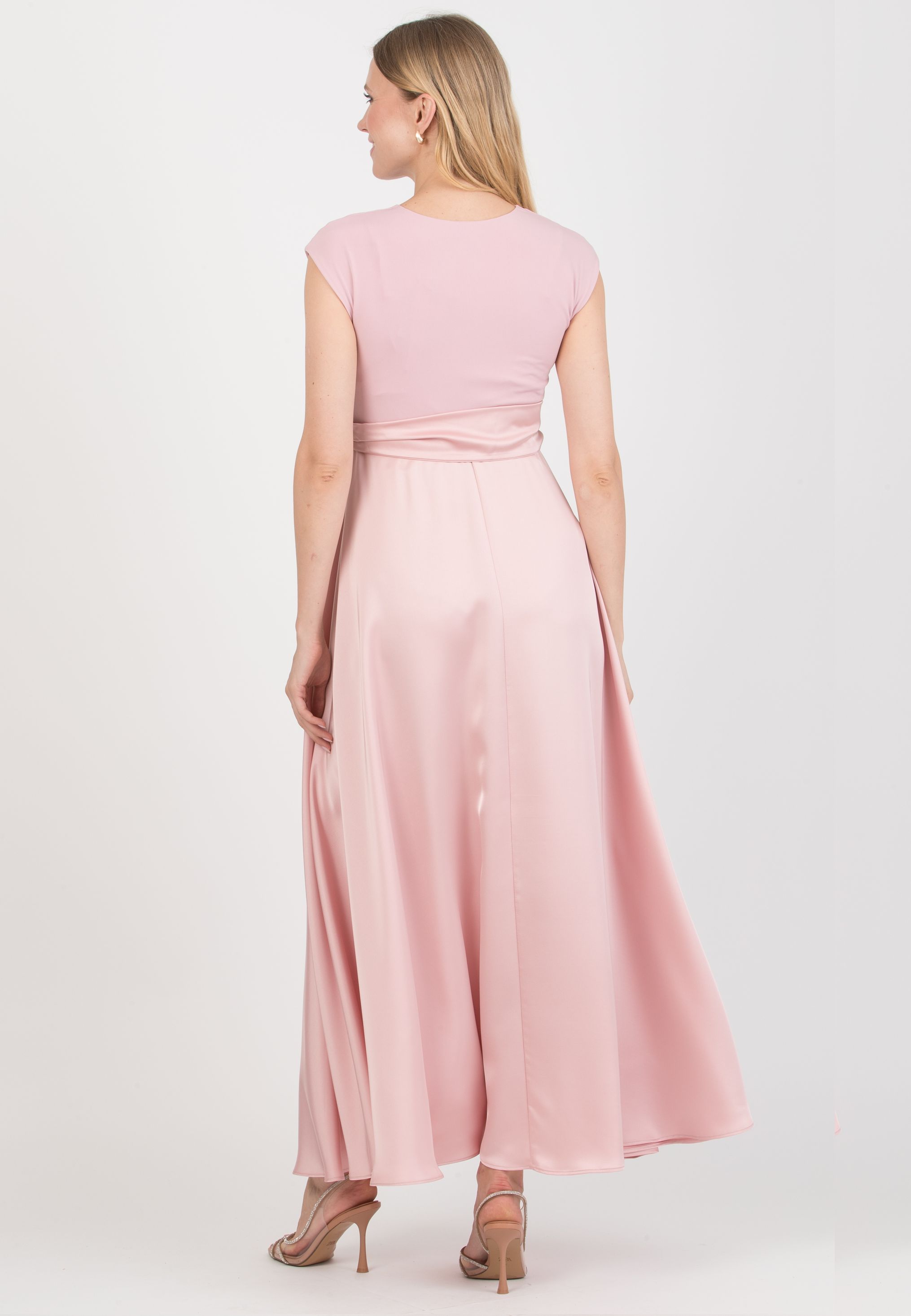 LUCREZIA - Maternity & Nursing Maxi Dress with Satin Skirt (Cipria)