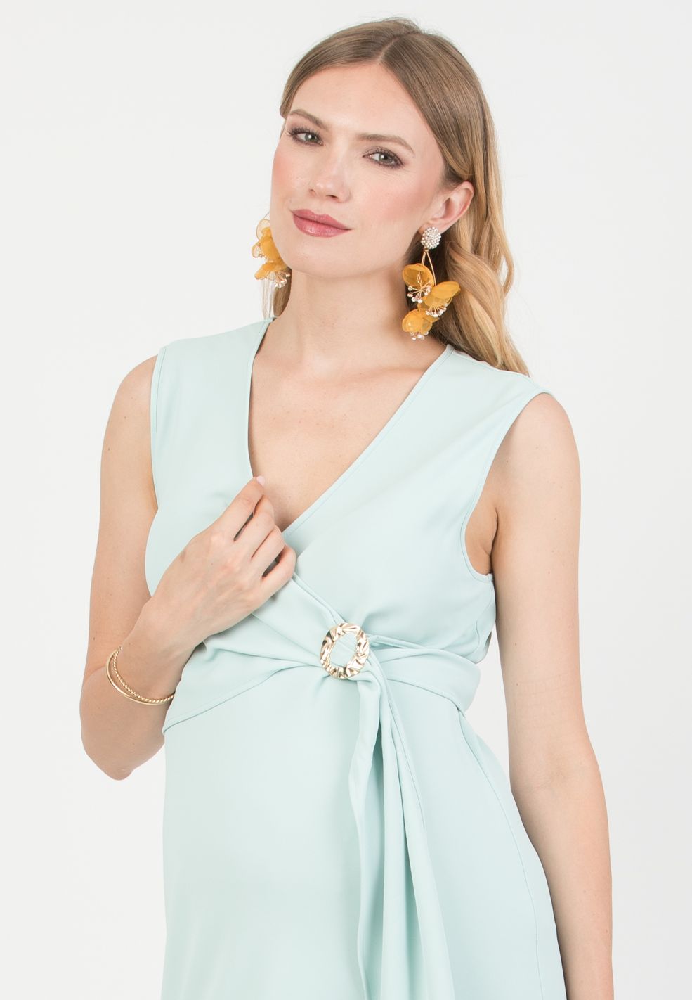 CLARISSA – Maternity & Nursing Bias-Cut Dress in Cady (Verde Chiaro)