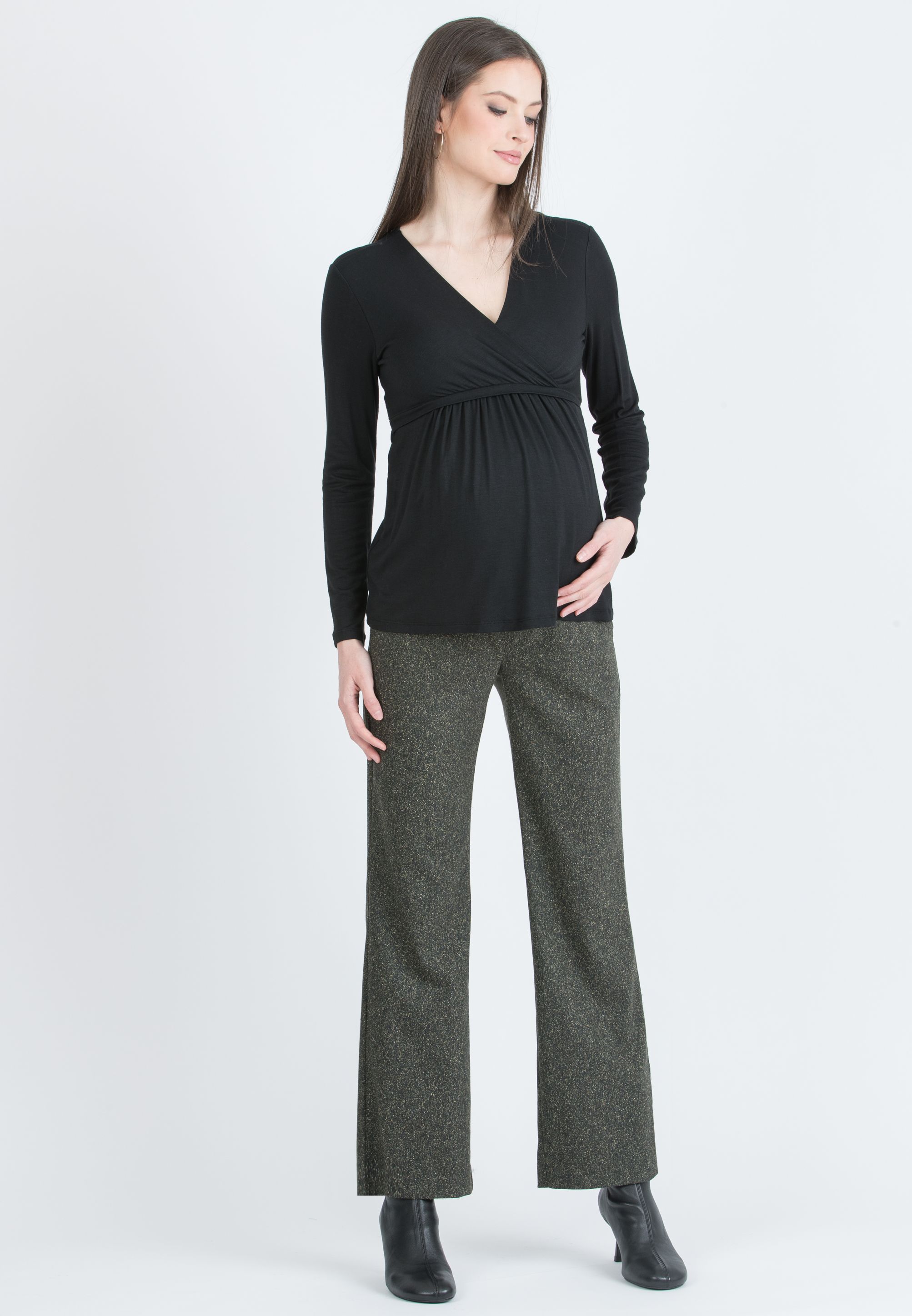 MARGHERITA M/L - Maternity and Nursing Crossover T-shirt with Strings (Nero)
