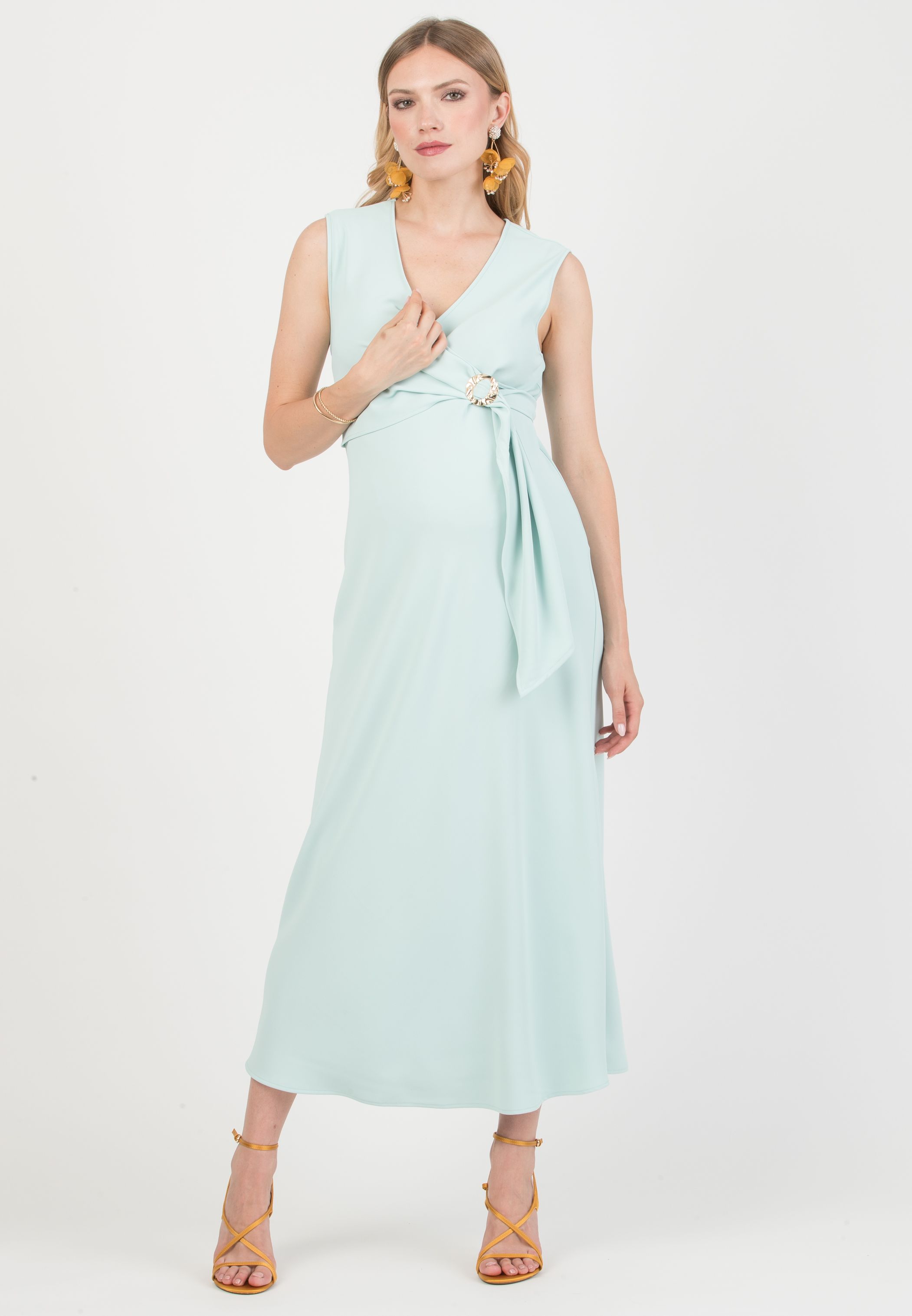 CLARISSA – Maternity & Nursing Bias-Cut Dress in Cady (Verde Chiaro)