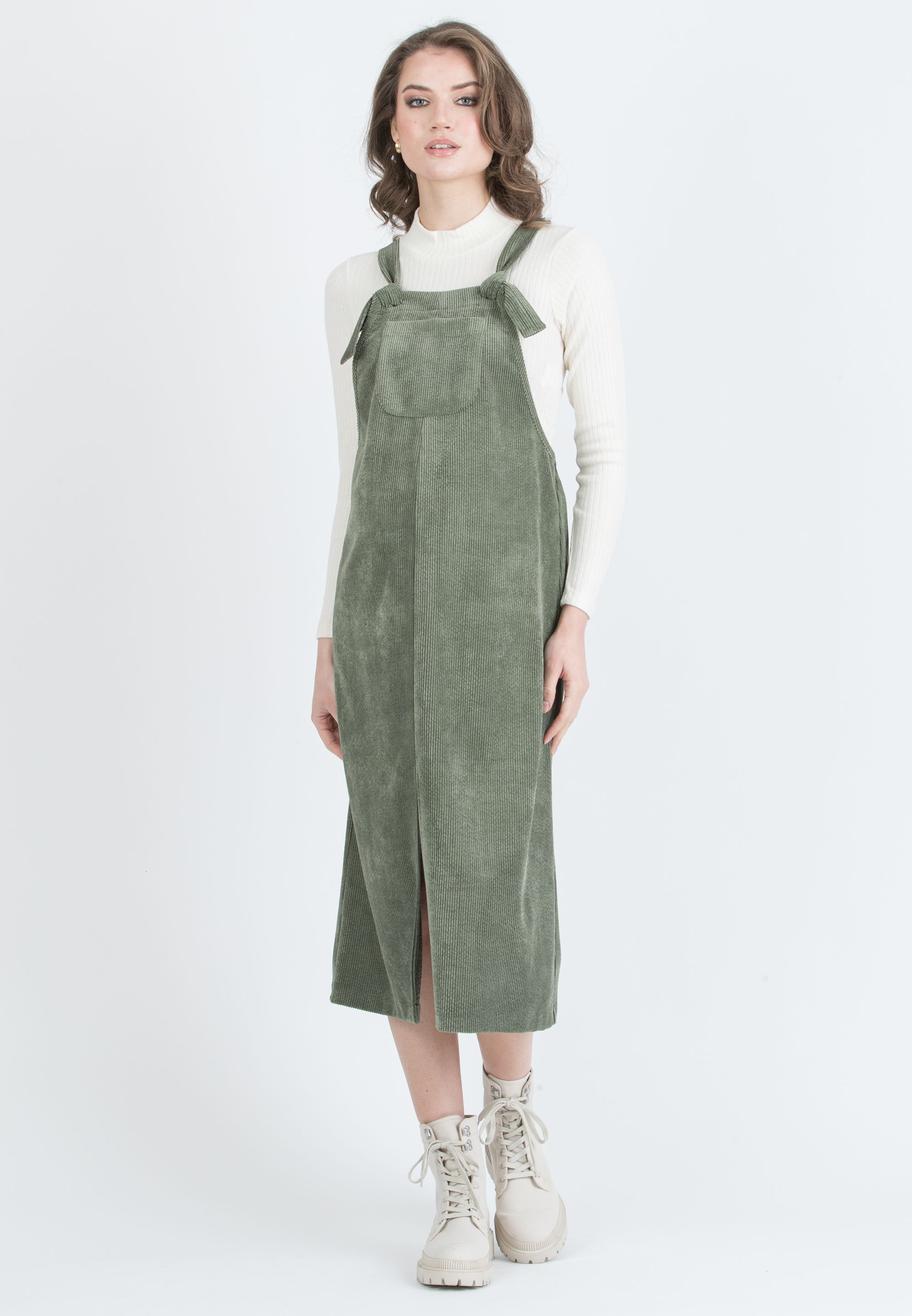 PAMELA – Maternity Corduroy Pinafore (Verde Kaki)