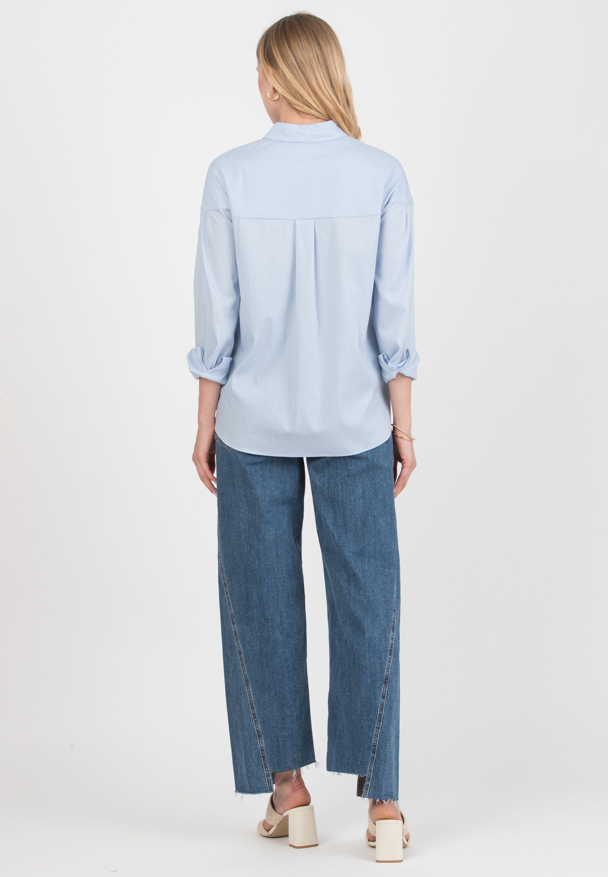 CAROLINA – Stretch Cotton Maternity & Nursing Shirt with Yoke and Cuffs (Azzurro)