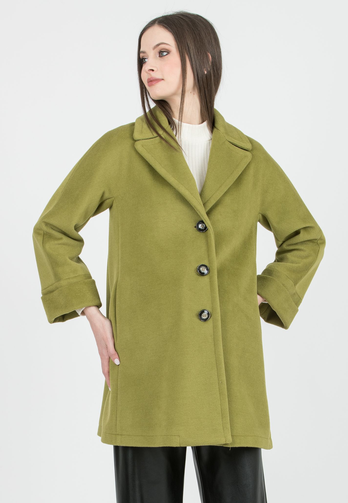 Maternity Kimono Coat with Lapel Collar (Verde Pistacchio)