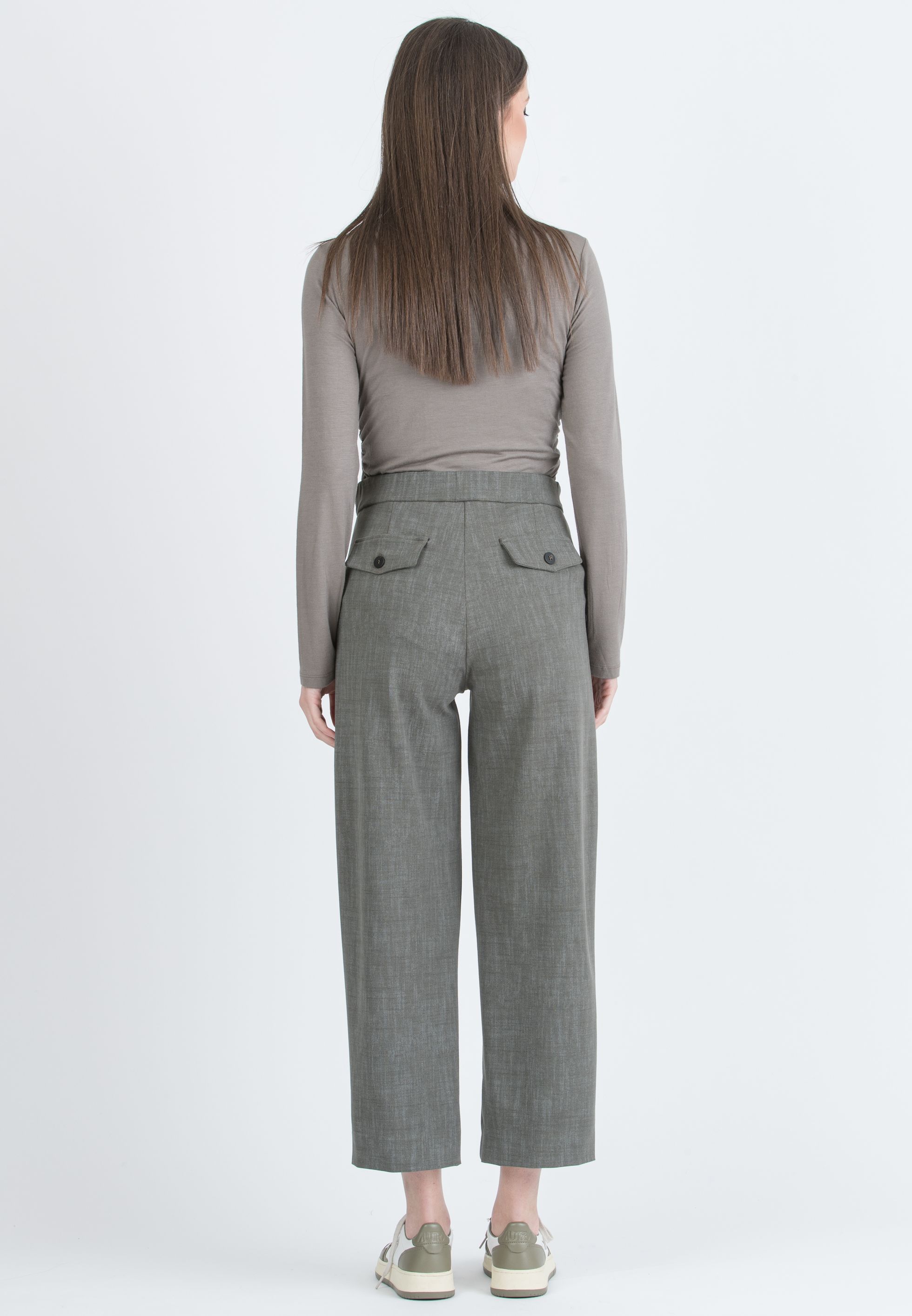 EVAN - Wide-leg Cropped Maternity Trousers with Adjustable Button Waist (Verde Militare)