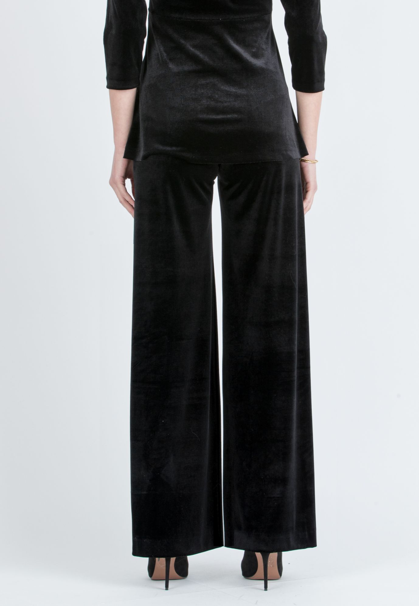 WINONA L – Maternity Palazzo Trousers in Smooth Velvet (Nero)