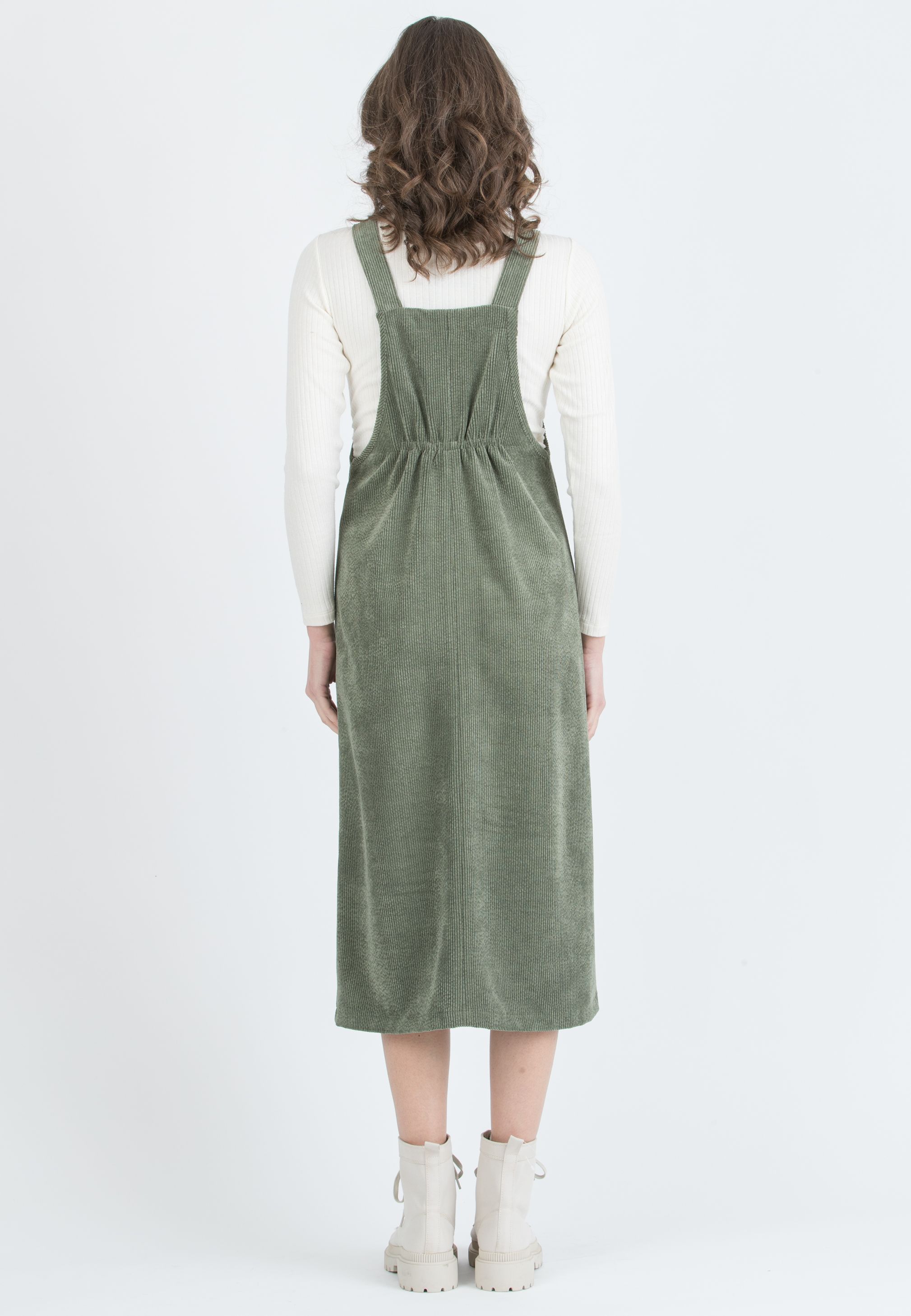 PAMELA – Maternity Corduroy Pinafore (Verde Kaki)