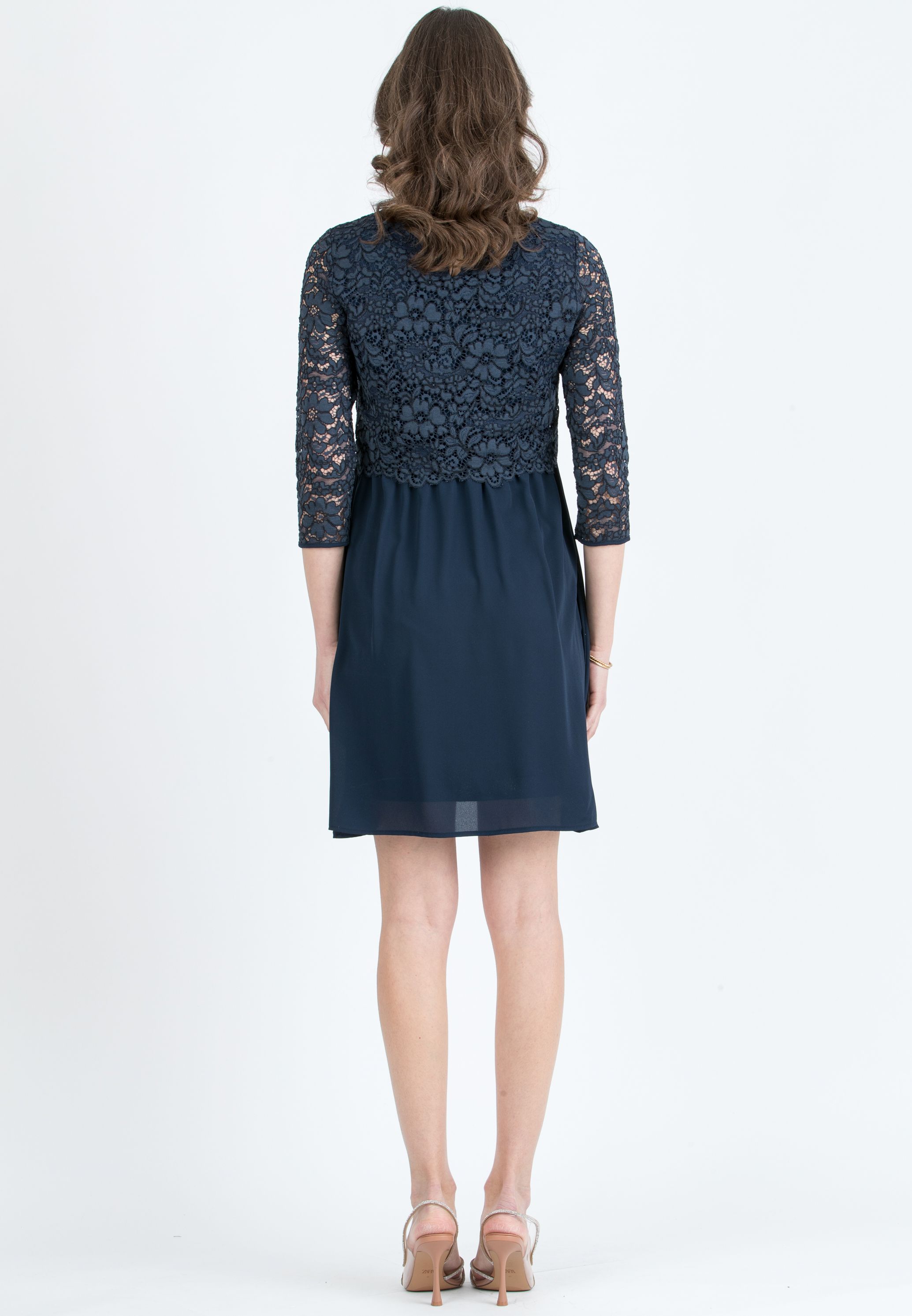 ELEONORA - Lace and Chiffon Maternity & Nursing Dress (Blu Scuro)