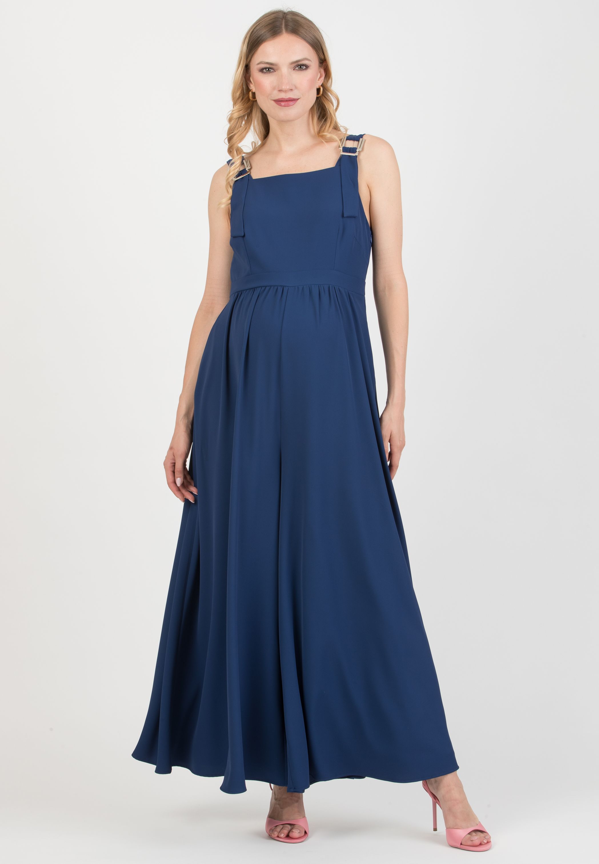 KATE - Maternity & Nursing Dress Jumpsuit with Wide-Leg Trousers (Blu Tampone)