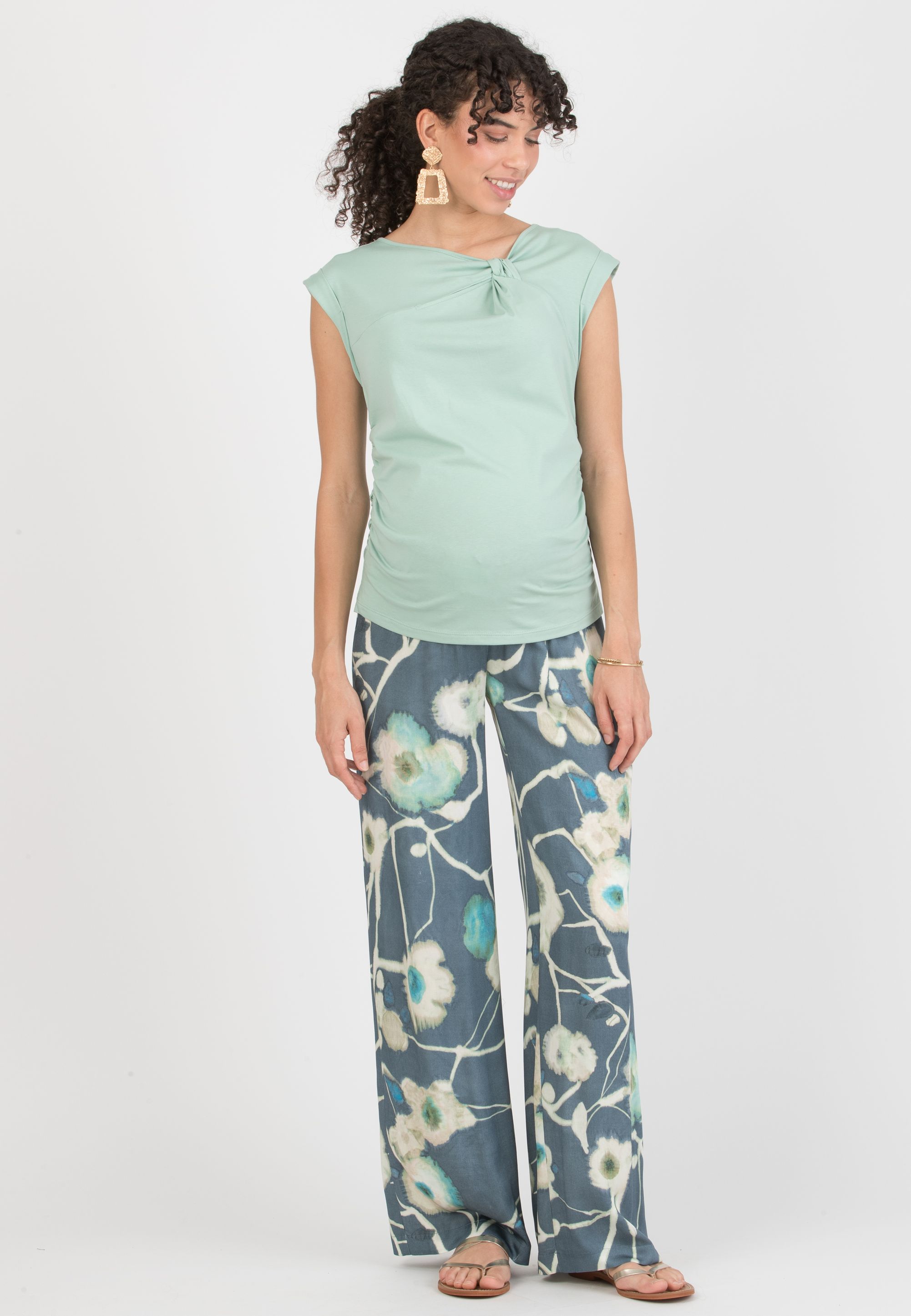 GUENDALINA LG - Maternity Palazzo Trousers in Printed Viscose Satin (Denim)