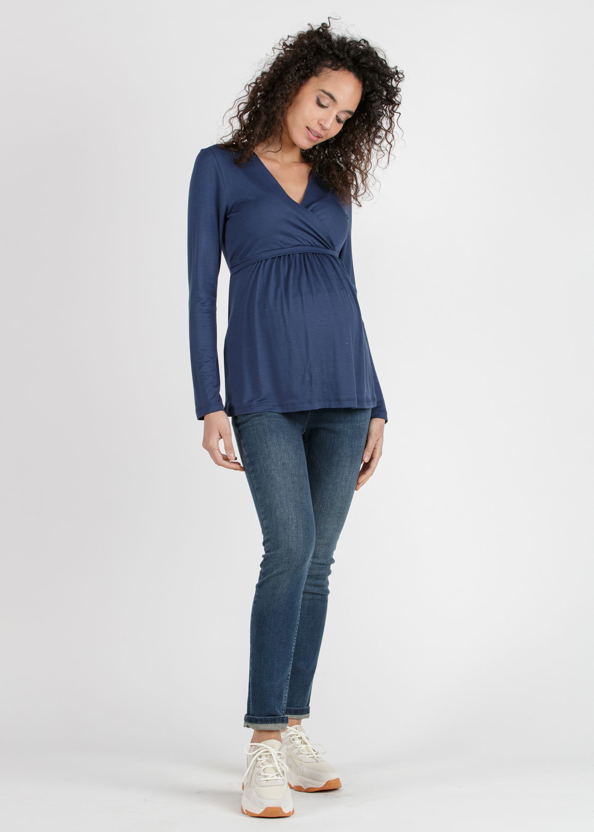 MARGHERITA M/L - Maternity and Nursing Crossover T-shirt with Strings (Blu Polveroso)