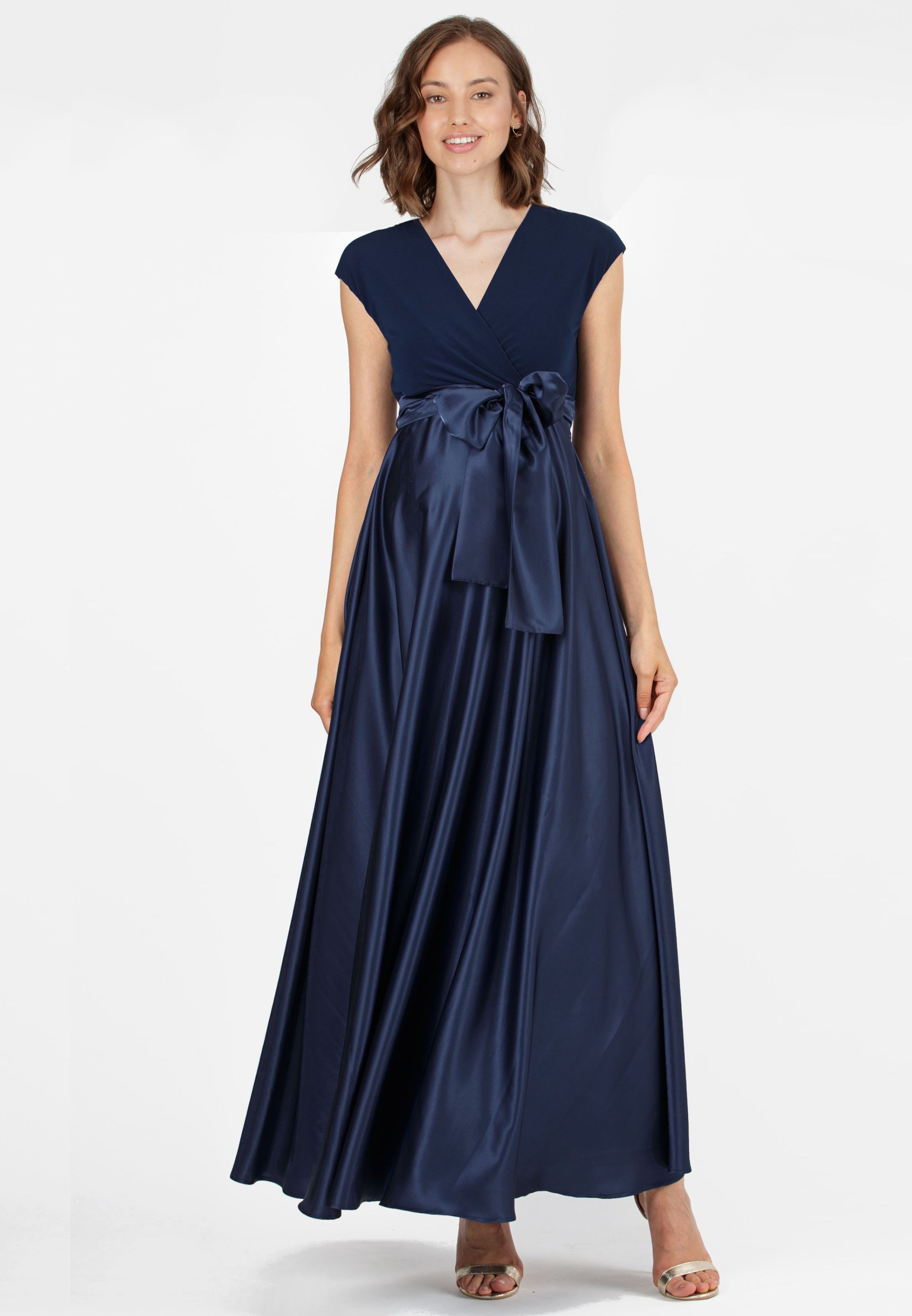 LUCREZIA - Maternity & Nursing Maxi Dress with Satin Skirt (Blu Scuro)