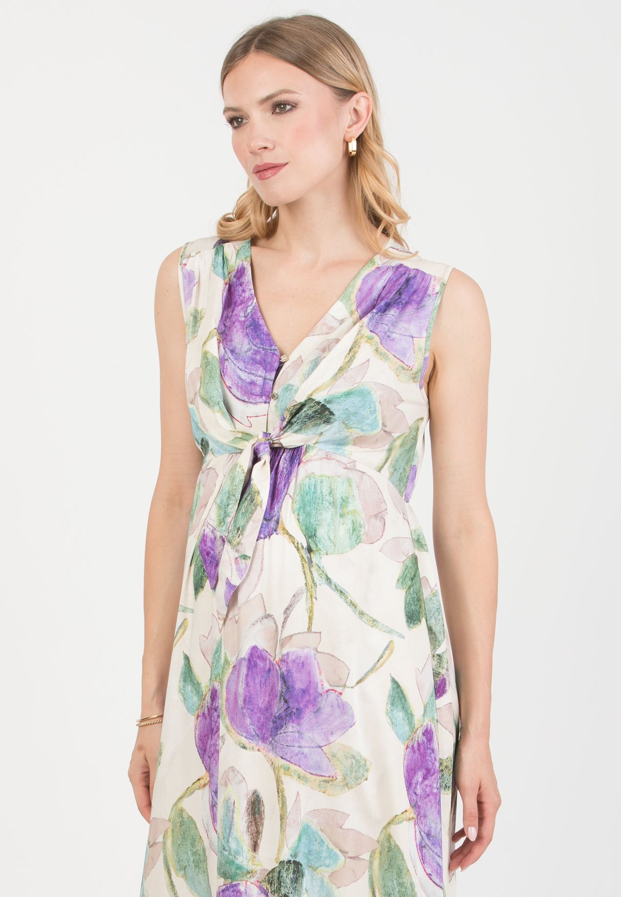 BELEN MAXI - Maternity & Nursing Dress in Viscose Satin (Naturale)