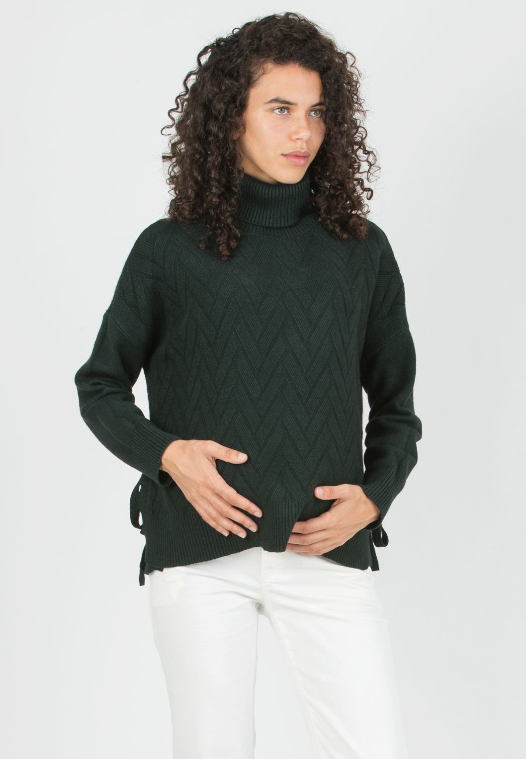ALLISON -  Maternity & Nursing Wool Blend Sweater with Side Openings (Verde Scuro)