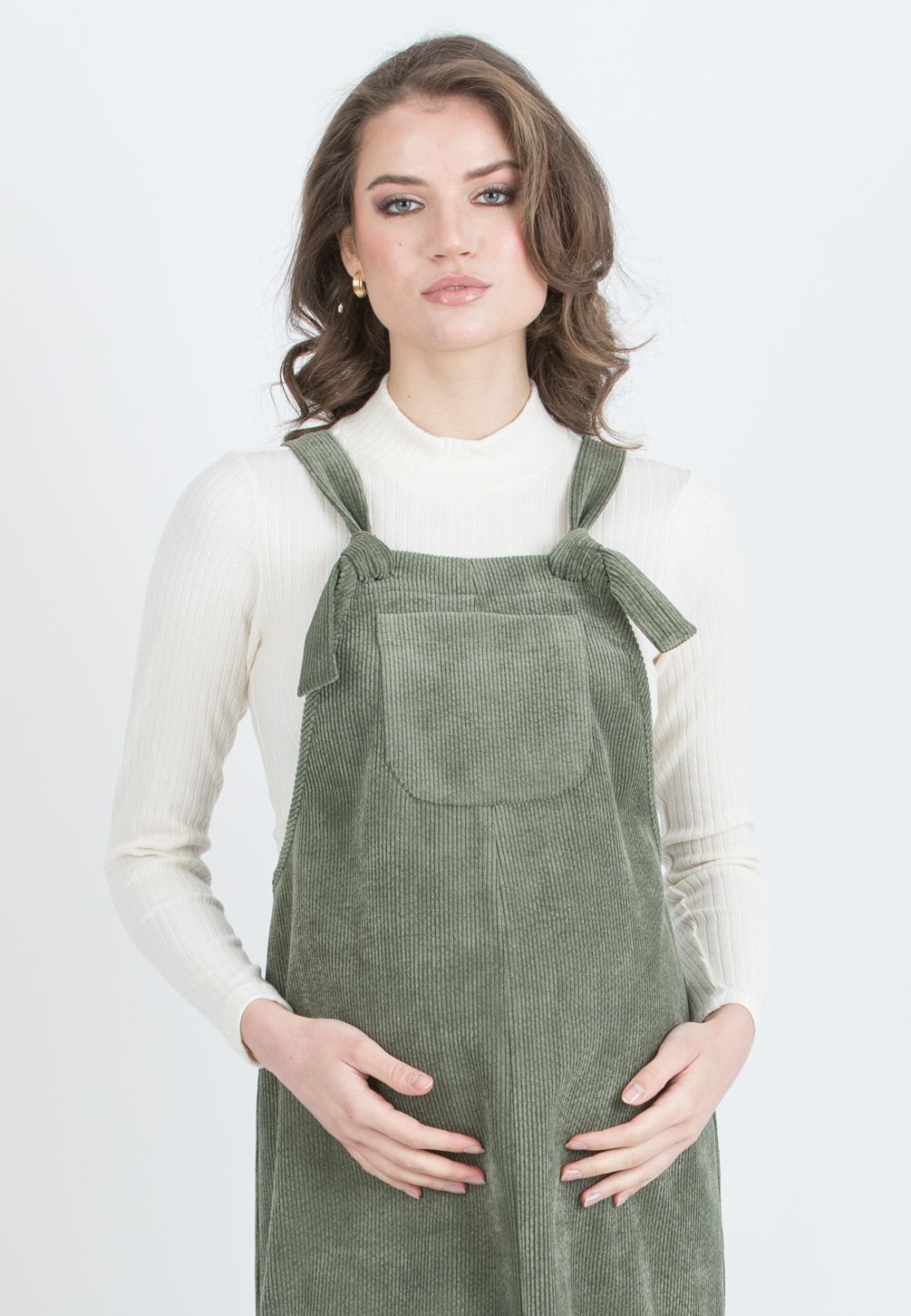 PAMELA – Maternity Corduroy Pinafore (Verde Kaki)