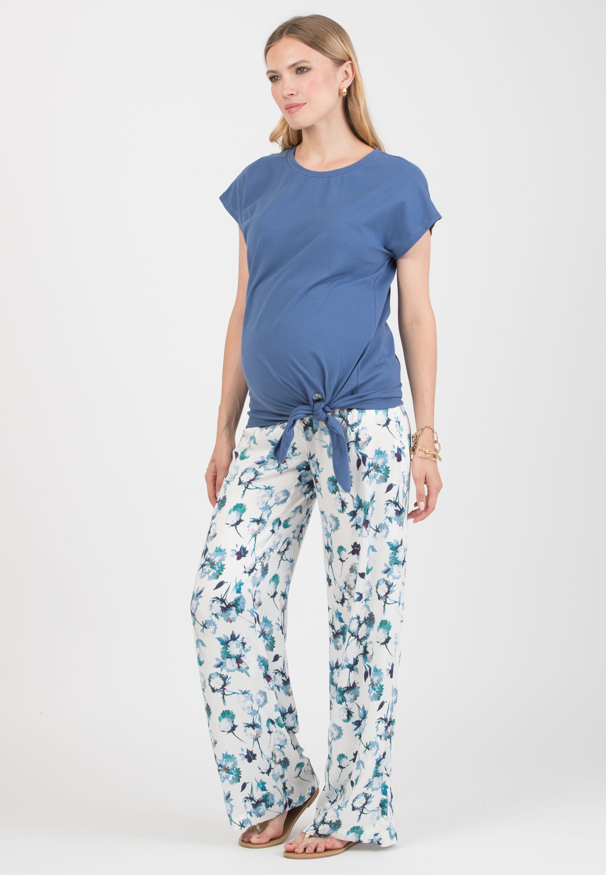 URSULA - Maternity T-shirt with Knot on Side (Denim)