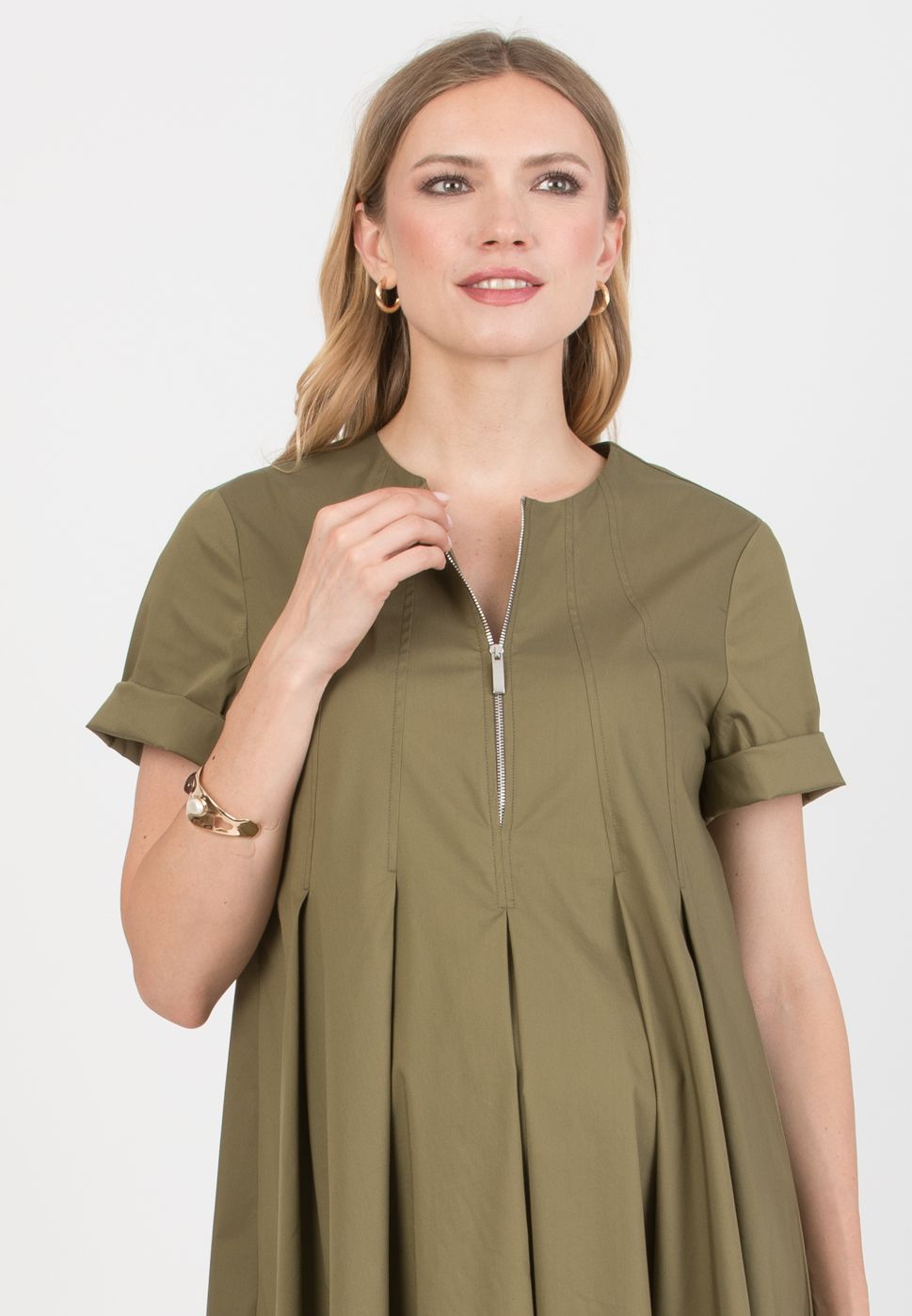 JULIET - Maternity & Nursing Dress in Stretch Cotton (Verde Militare)