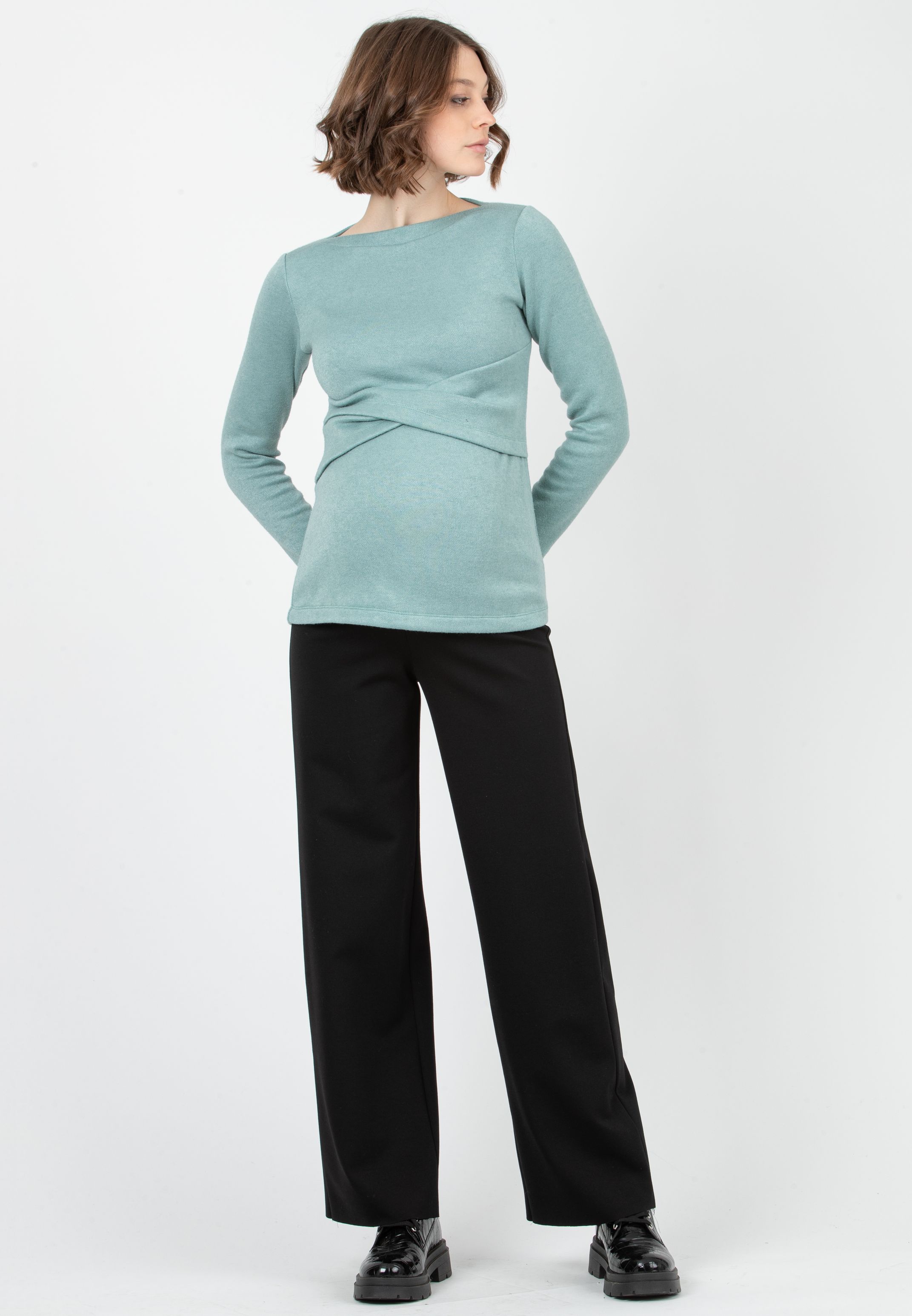 KIMBERLY P - Pantalone Premaman Palazzo in Punto Milano Invernale (Nero)