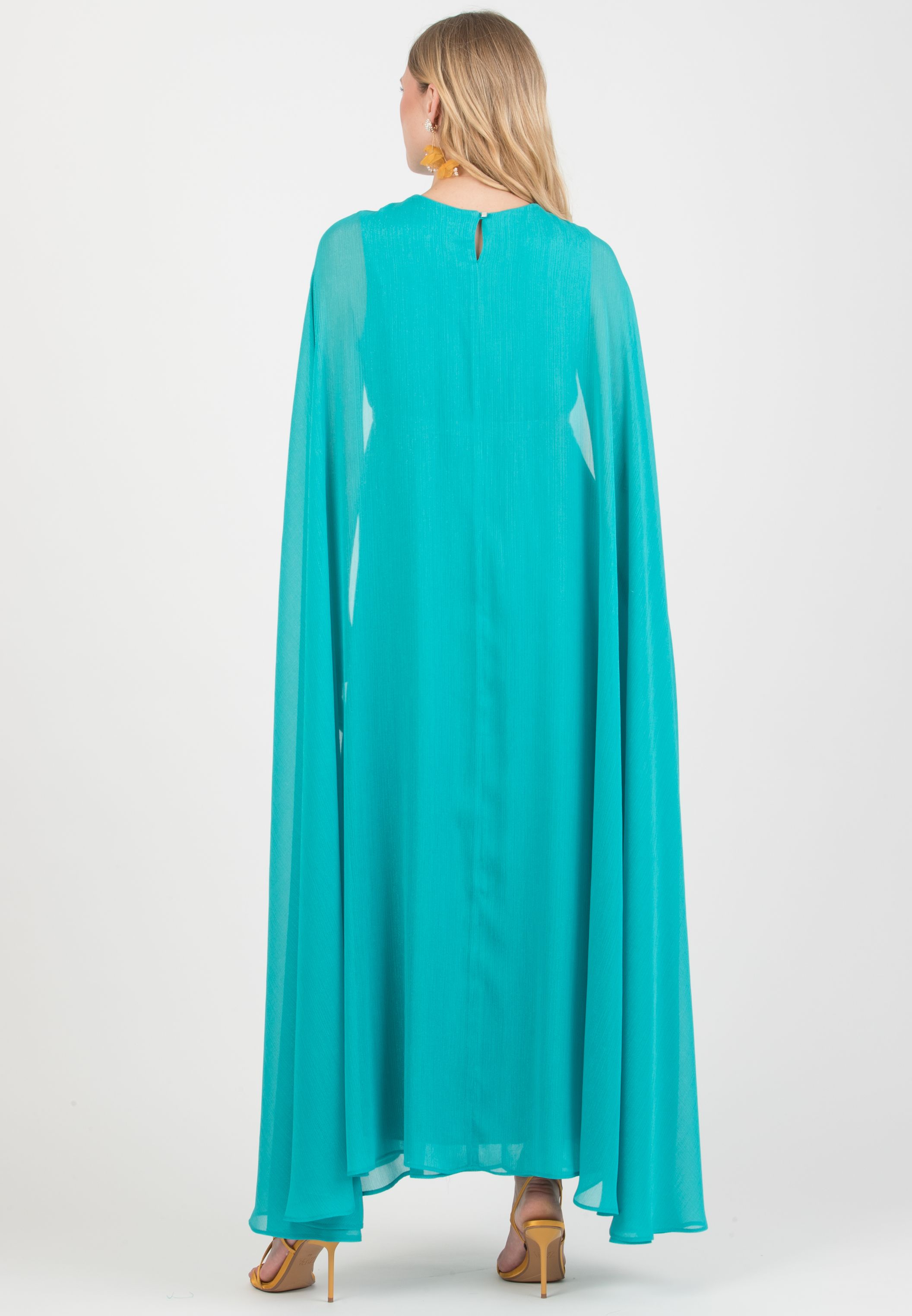 PHOEBE – Long Maternity Dress with Cape (Turchese)