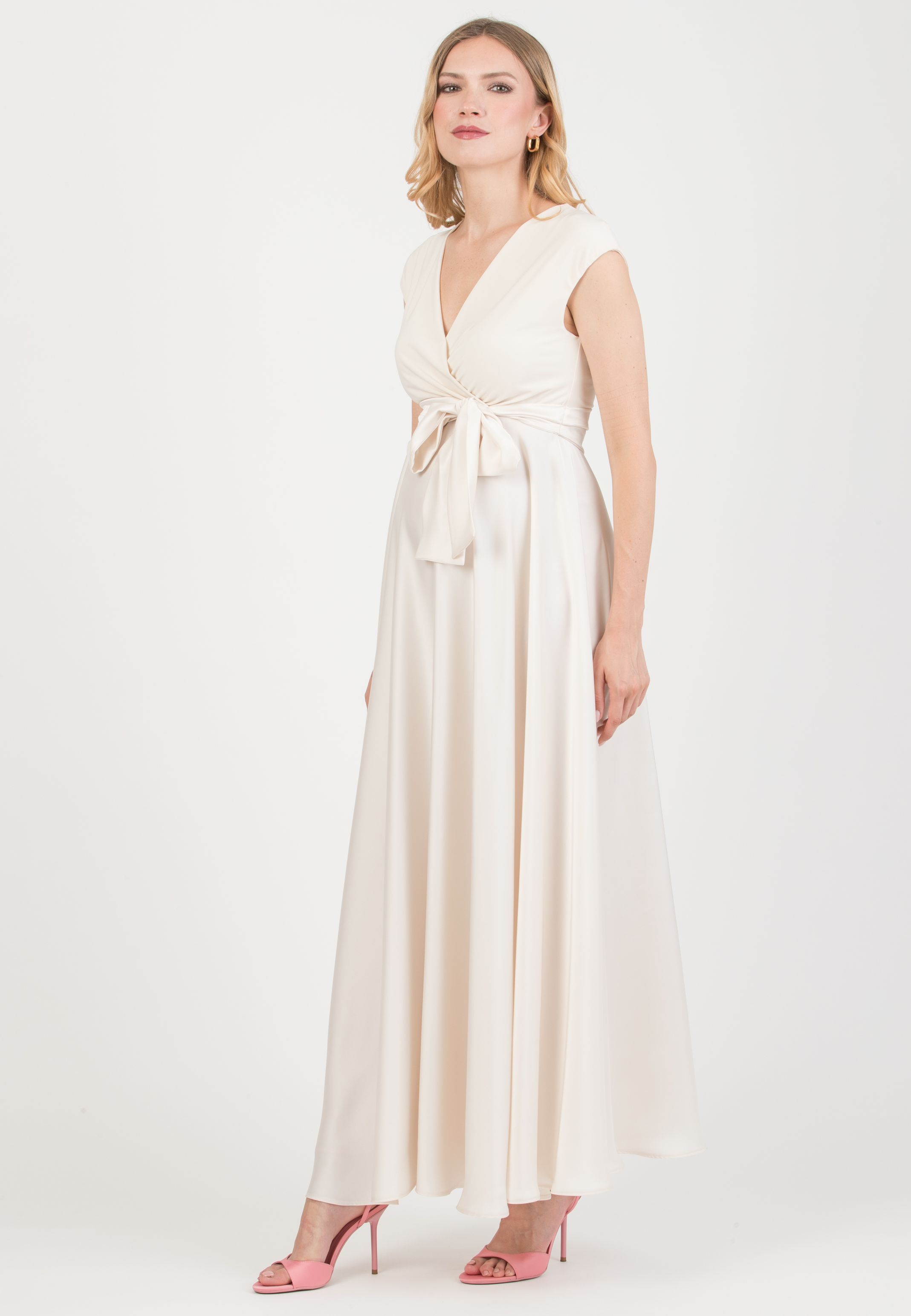 LUCREZIA - Maternity & Nursing Maxi Dress with Satin Skirt (Naturale)