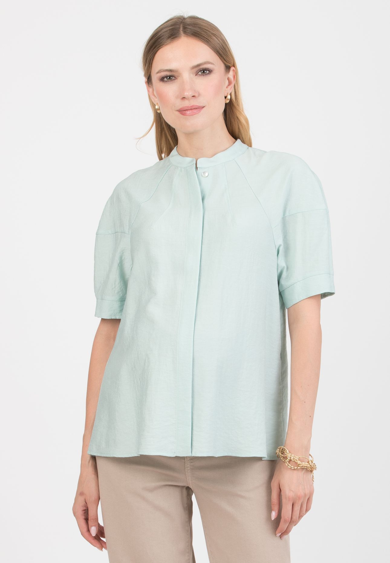 NICKI – Maternity & Nursing Blouse with Balloon Sleeves (Verde Chiaro)