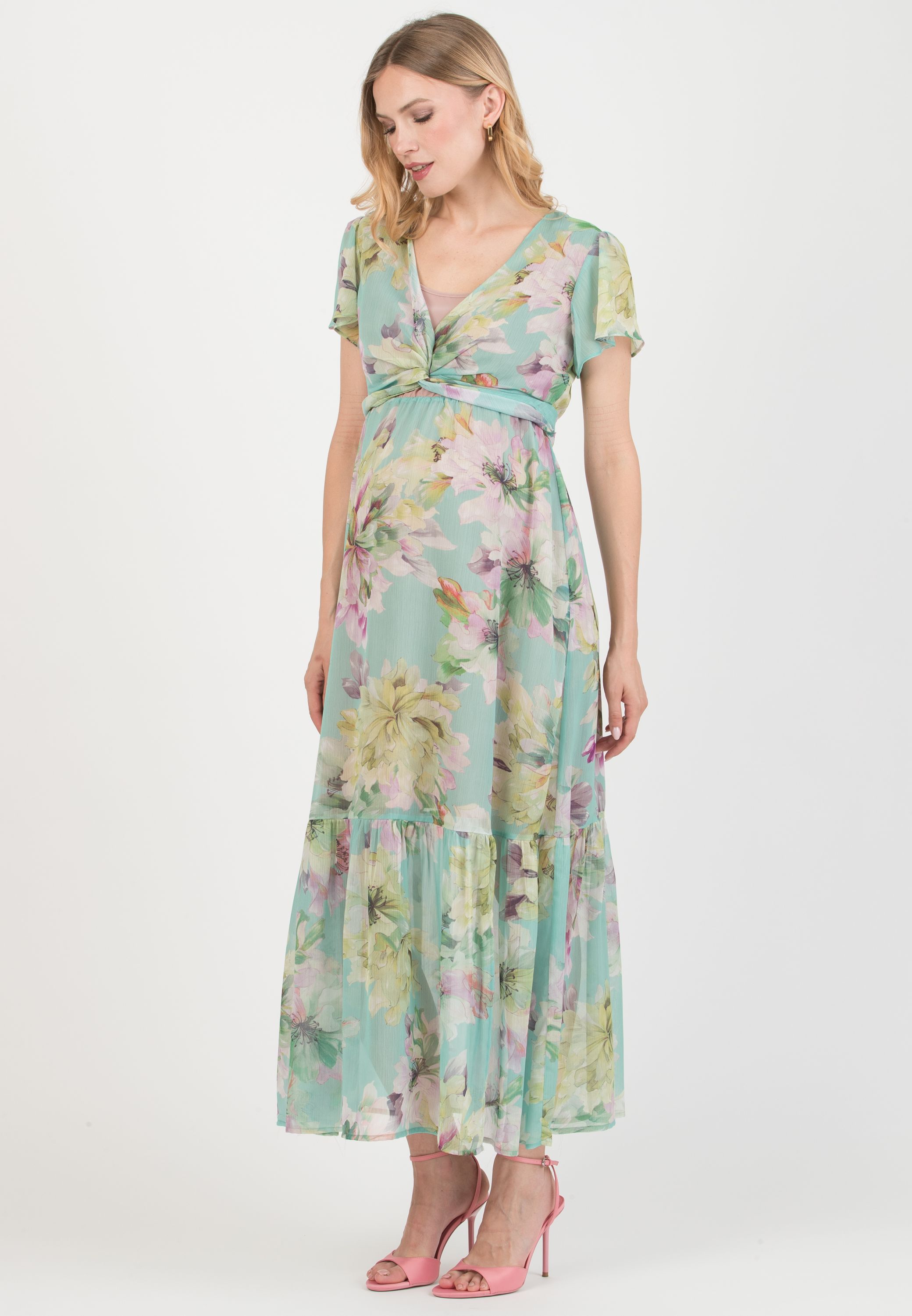 LUDOVICA – Maternity & Nursing Dress with Crossover Bodice (Acqua)