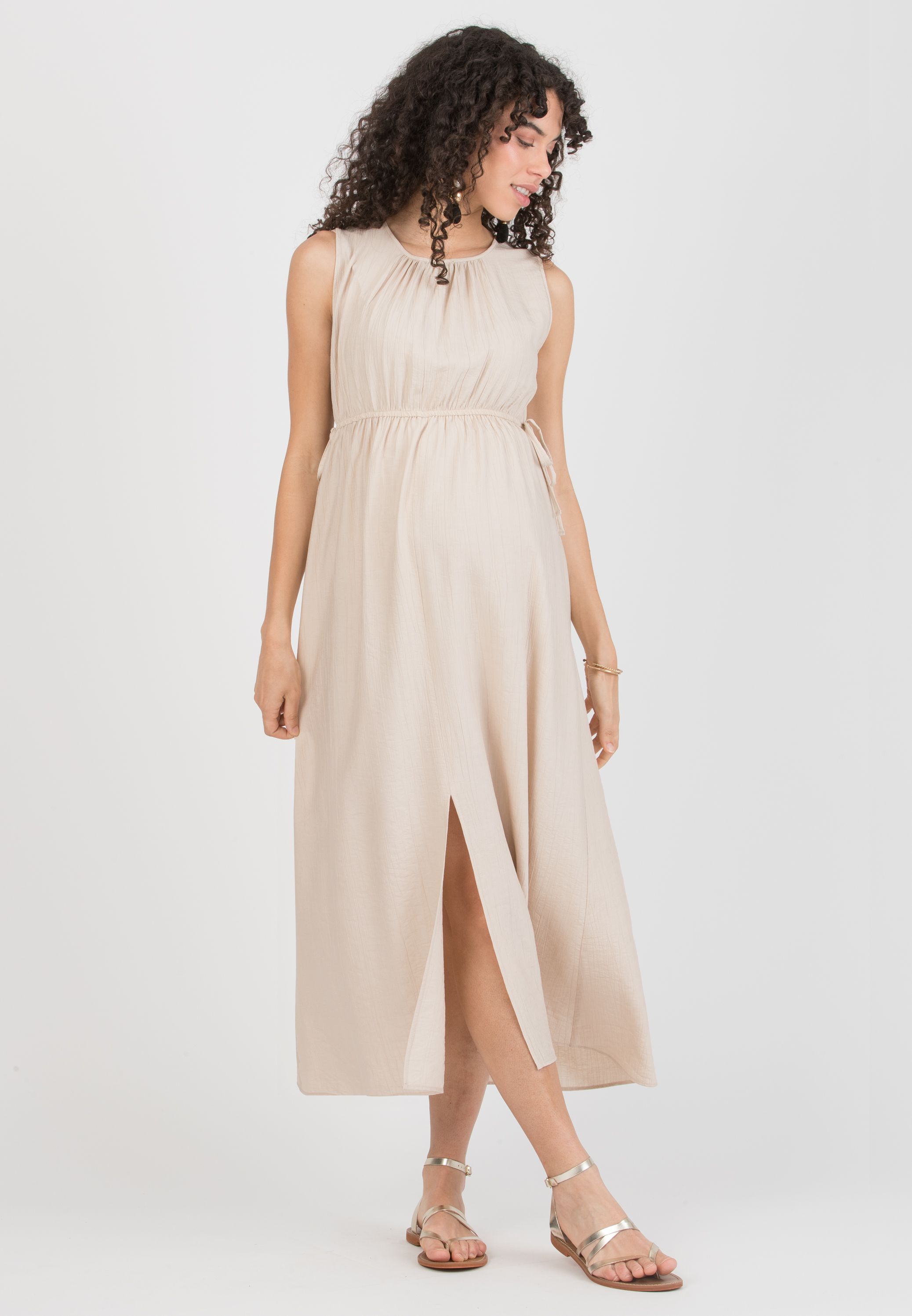 DEVA – Maternity & Nursing Dress in Viscose Crepe with Crossover Neckline (Naturale)