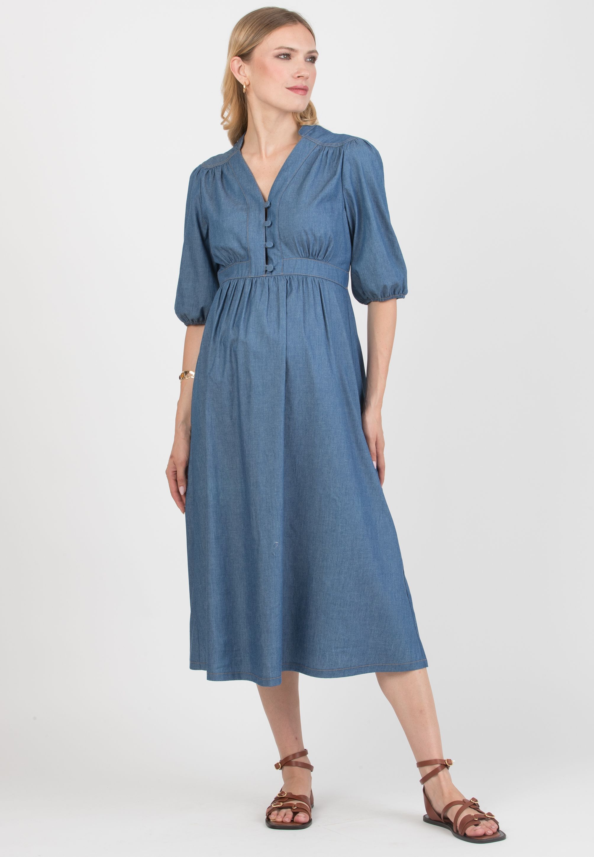 LOREN – Maternity & Nursing Denim Dress with Buttons (Blu)