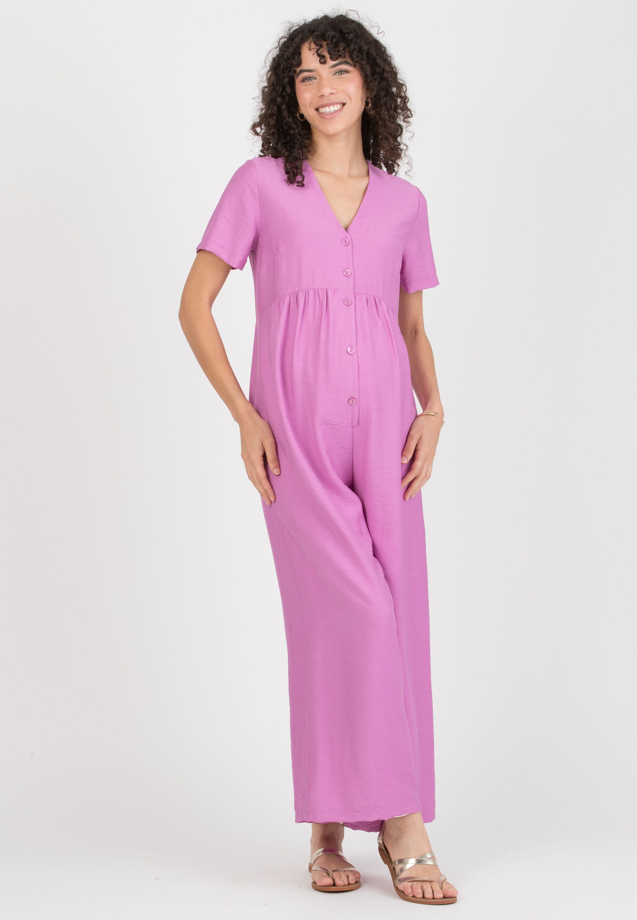 VIVIENNE - Maternity & Nursing Viscose Jumpsuit with Front Buttons (Ciclamino)